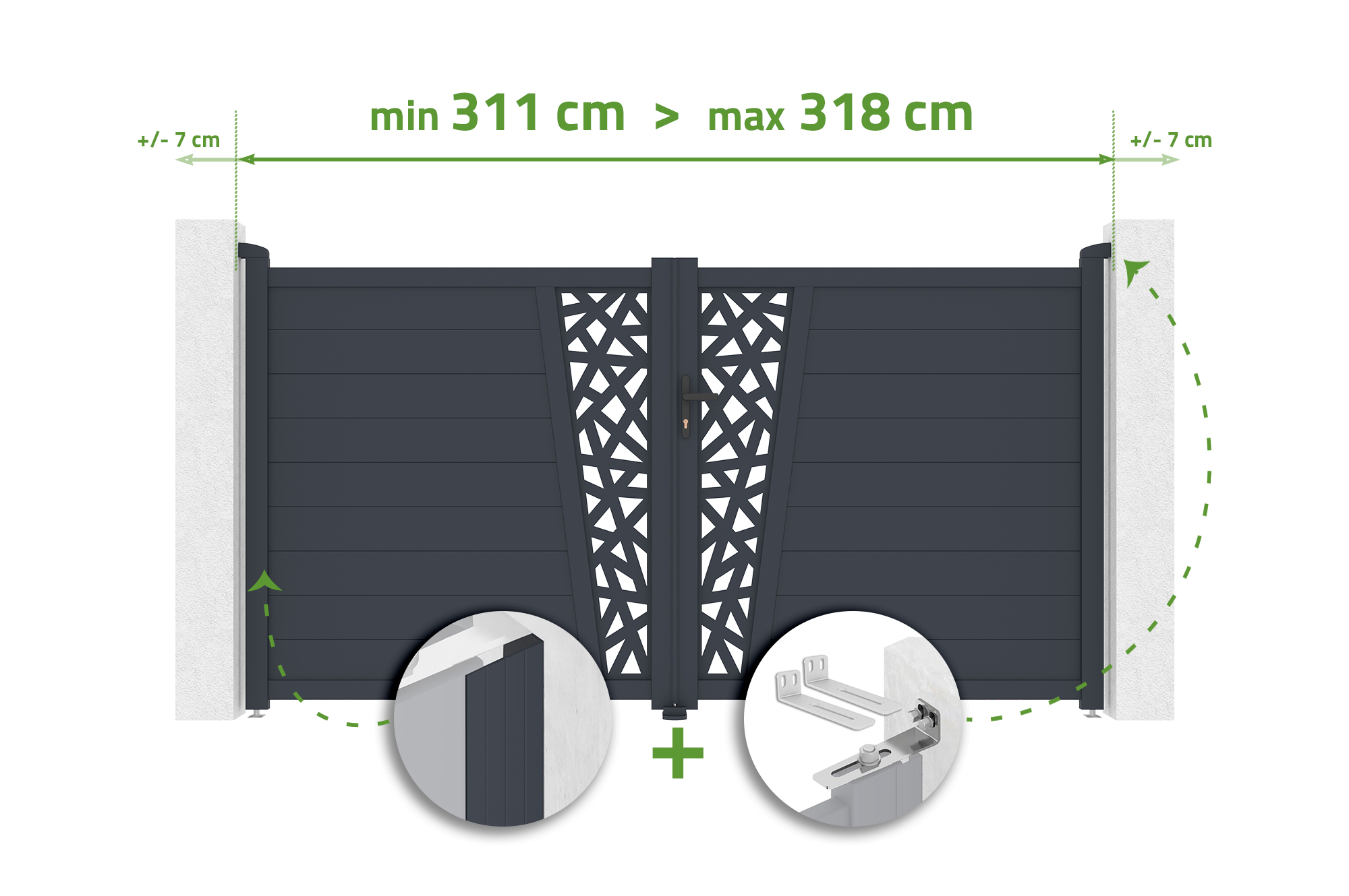 Regulējami veramie vārti, 3 m plati, CERVINA RUIVO, augstums 160 cm, pelēks alumīnijs main image