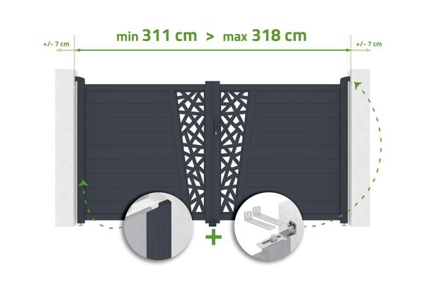 Regulējami veramie vārti, 3 m plati, CERVINA RUIVO, augstums 160 cm, pelēks alumīnijs main image