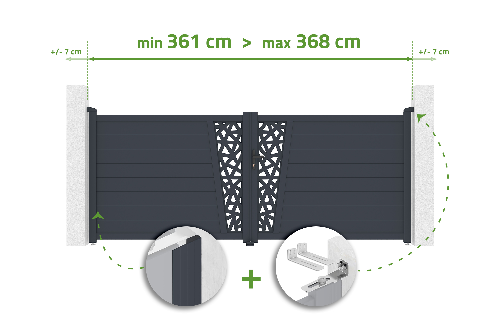 Swing gate adjustable in width 3.5m CERVINA RUIVO H.140cm gray aluminum main image