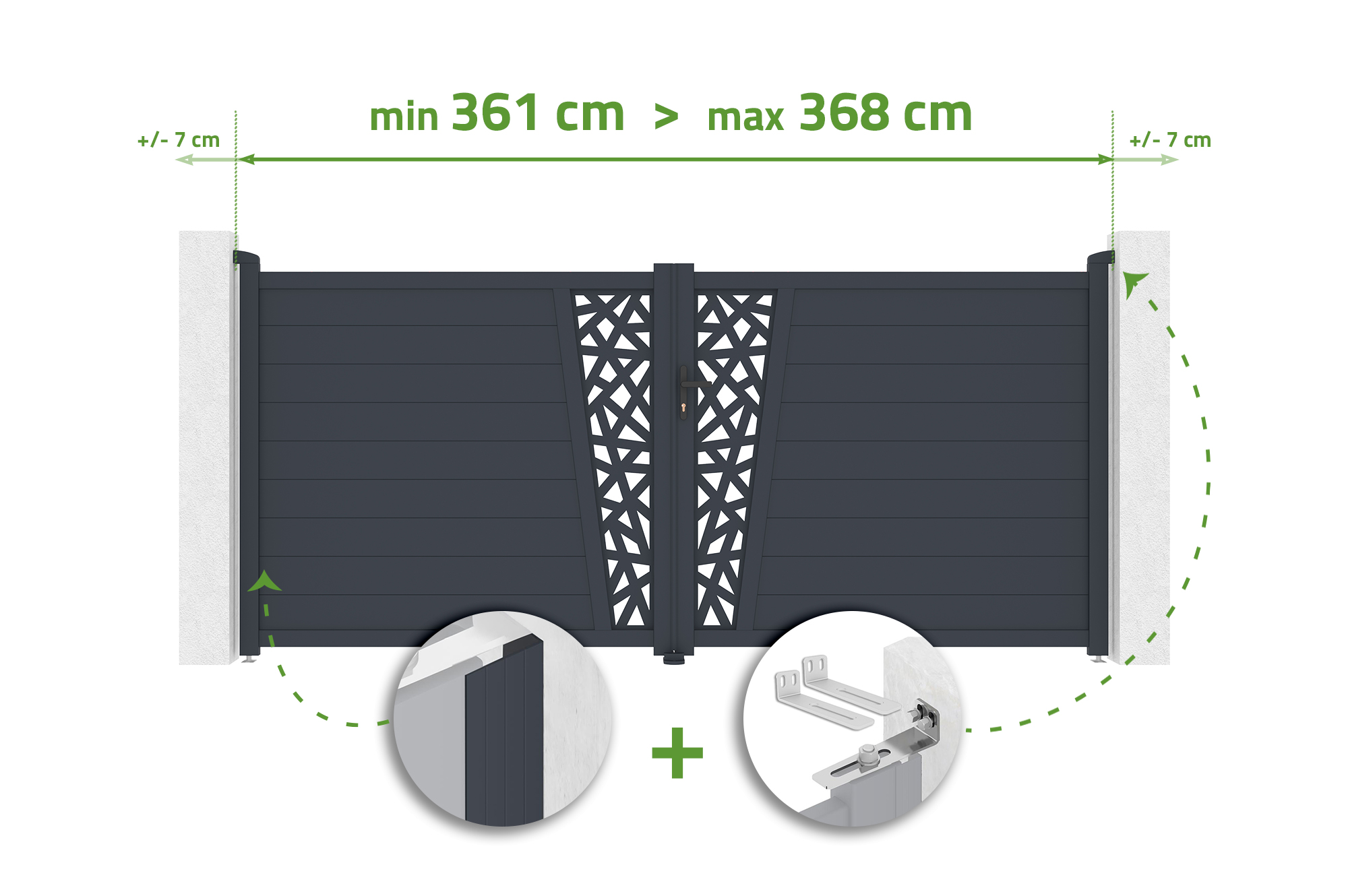 Nastavitelná otočná brána, šířka 3,5 m, CERVINA RUIVO, výška 160 cm, šedý hliník main_image