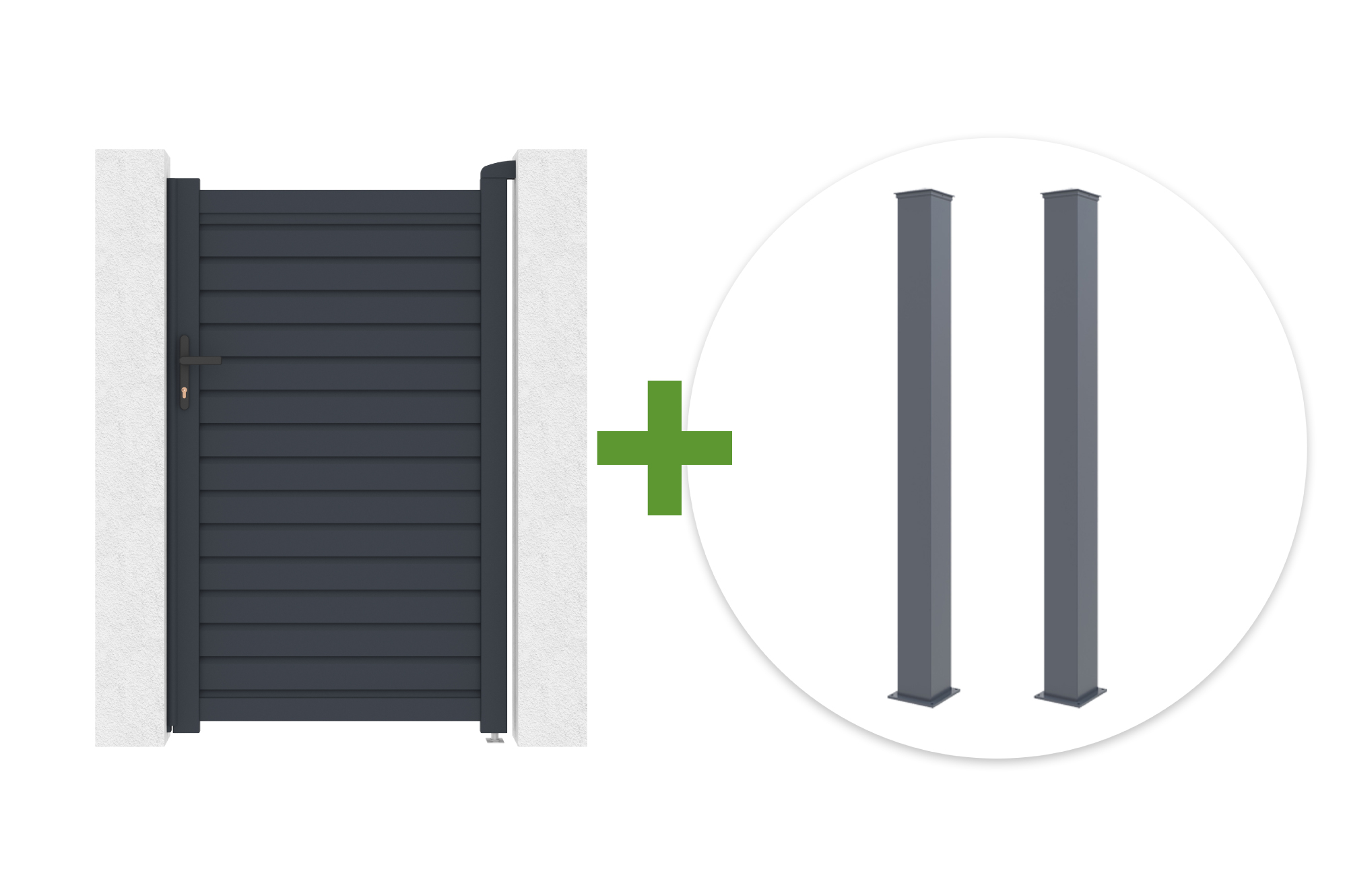 Cancello CALANCIA 1m H.160cm in alluminio grigio + 2 pali EIFEL 15x15cm H.190cm main image