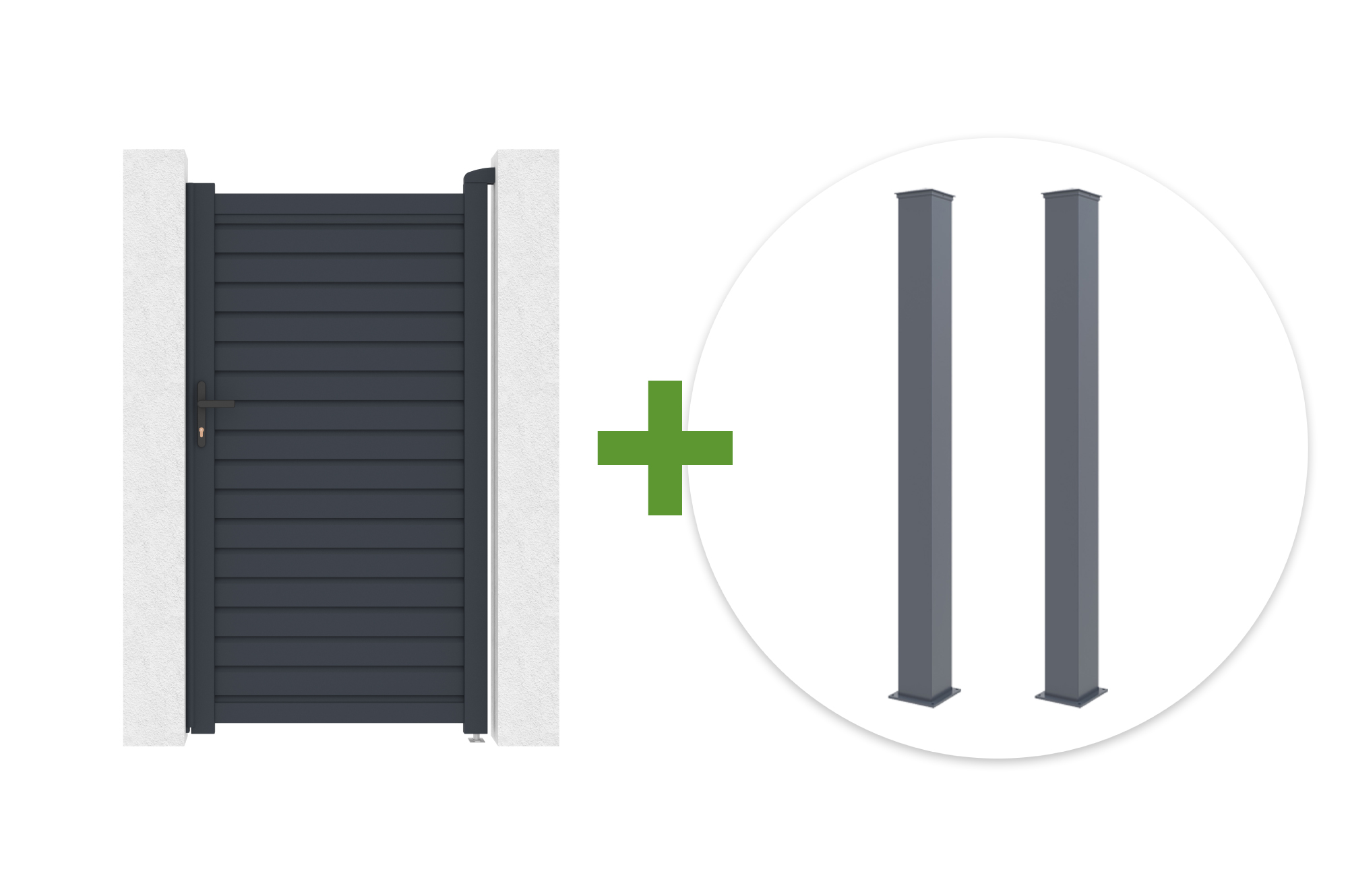 1m CALANCIA gate H.180cm gray aluminum + 2 EIFEL posts 15x15cm H.190cm main image