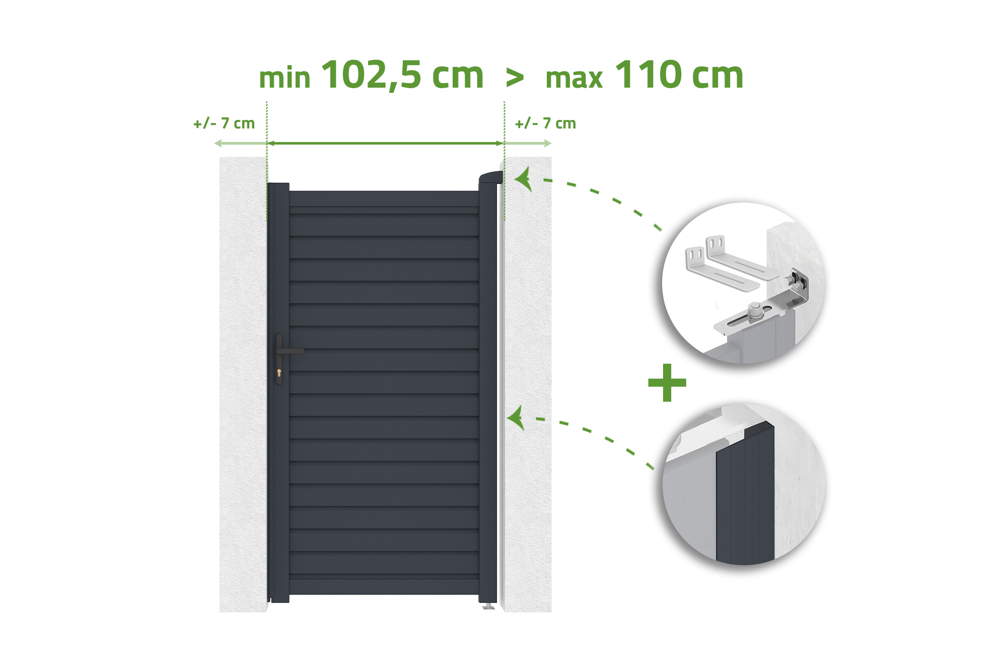 Gate adjustable in width 1m CALANCIA H.180cm gray aluminum main image