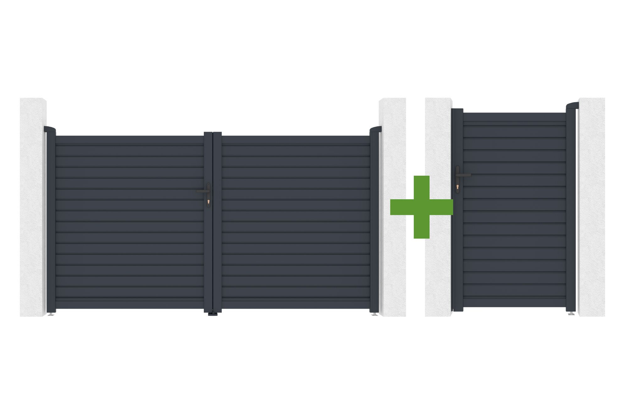 CALANCIA 3m H.160cm svänggrind, grå aluminium + CALANCIA gånggrind, grå aluminium main image