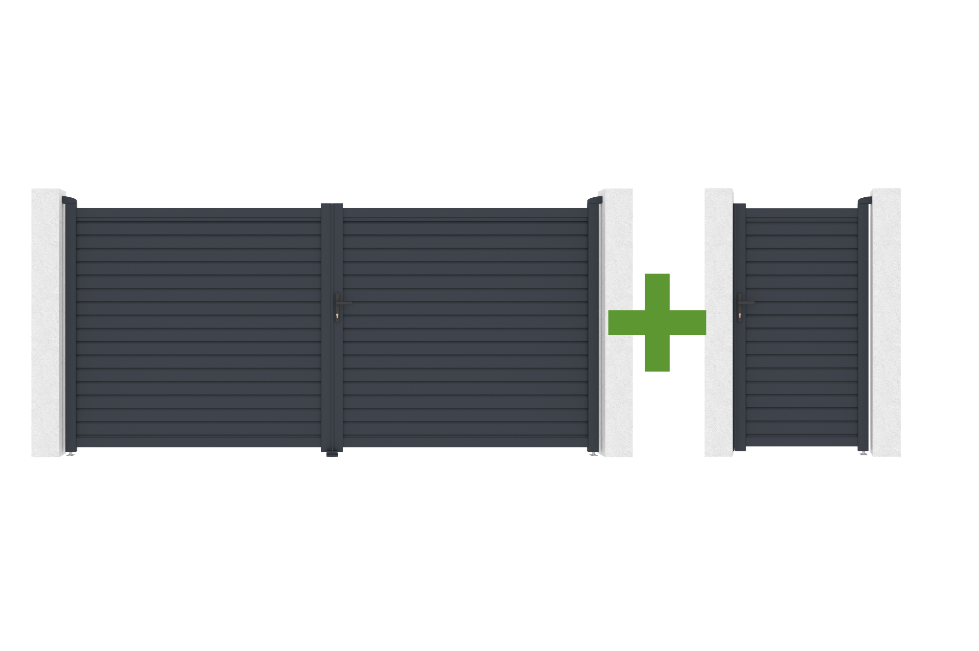 CALANCIA 4m augstumā, 180cm veramie vārti, pelēks alumīnijs + CALANCIA gājēju vārti, pelēks alumīnijs main image