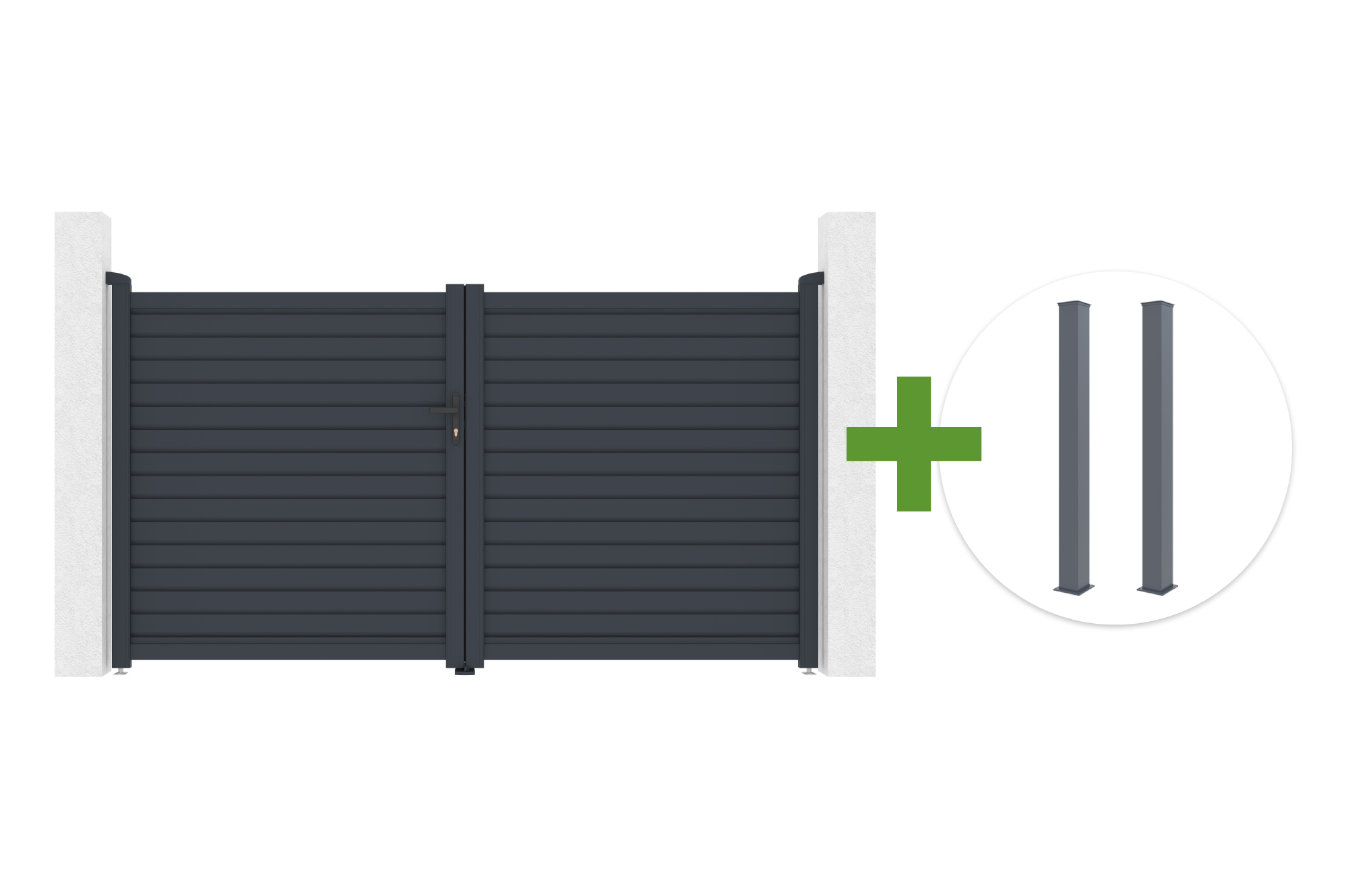 CALANCIA 3m H.160cm grå aluminium svänggrind + 2 EIFEL 15x15cm H.190cm stolpar main image