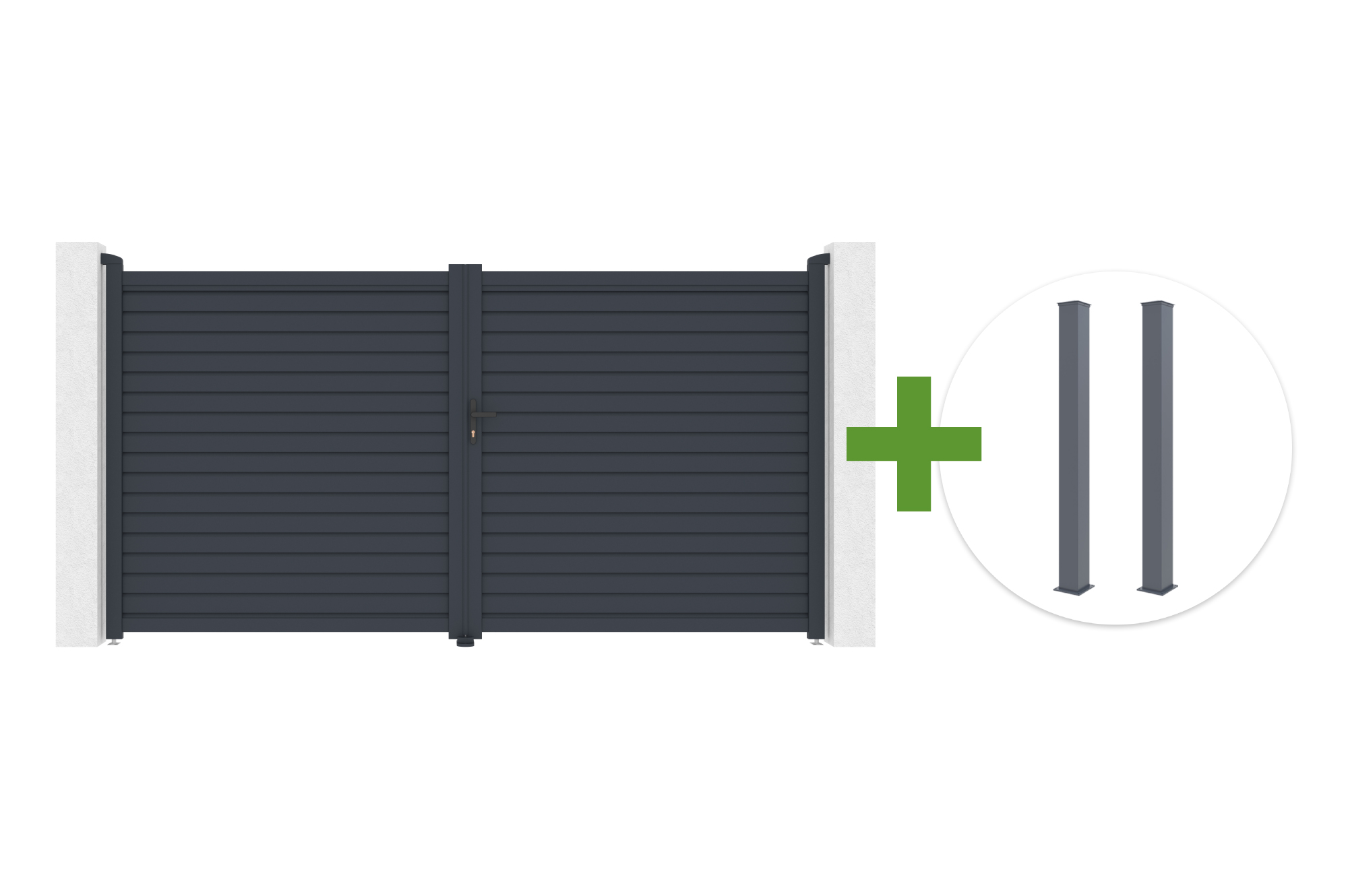 CALANCIA 3.5m H.180cm grey aluminum swing gate + 2 EIFEL 15x15cm H.190cm posts main image