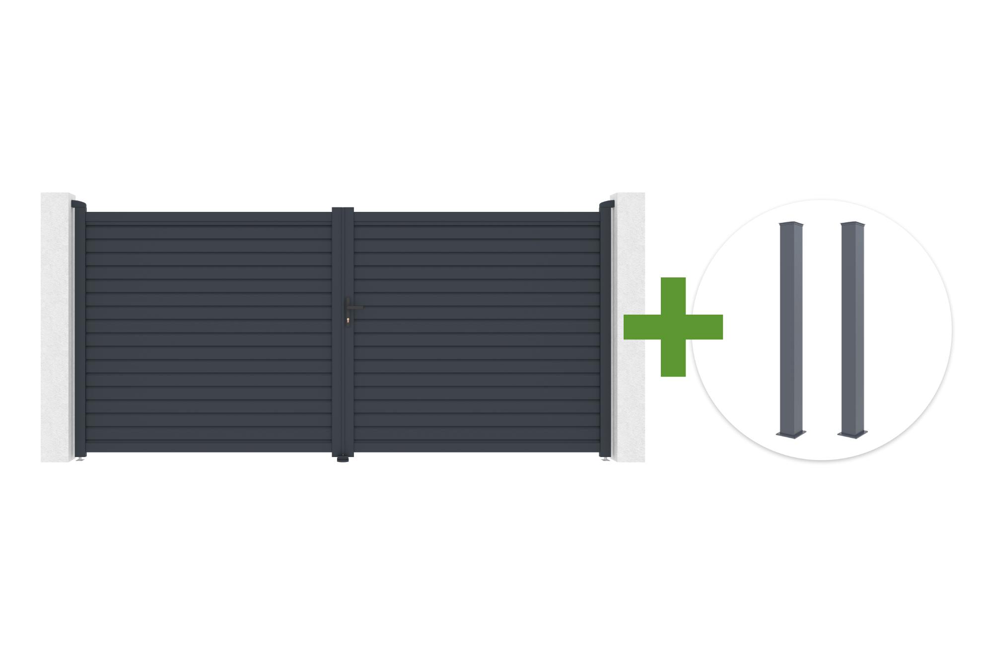 CALANCIA 4 m veramie vārti, augstums 180 cm, pelēkā alumīnijā + 2 EIFEL 15x15 cm stabi, augstums 190 cm main image