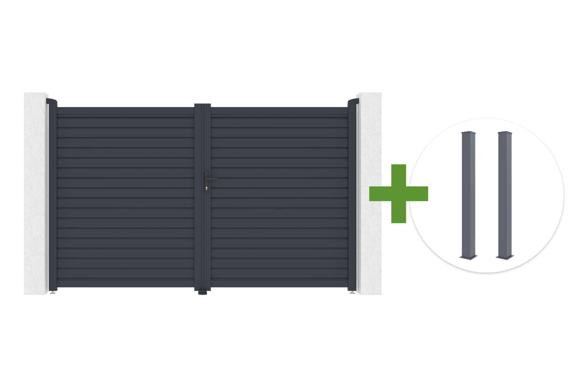 Portão basculante CALANCIA de alumínio cinza, 3 m de altura (180 cm) + 2 postes EIFEL de 20 x 20 cm de altura (190 cm). main image