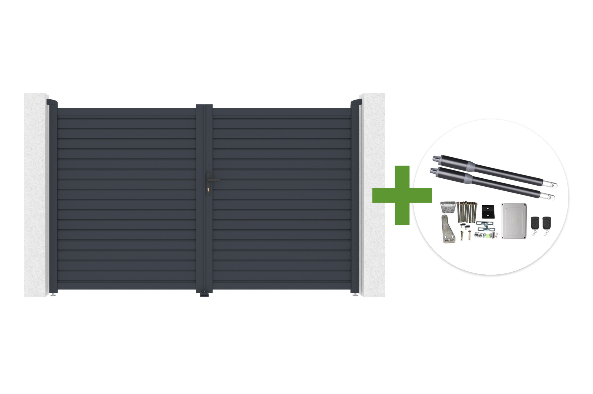 Portão de batente CALANCIA 3m A.180cm, alumínio cinza + motor RANGER B150 main image