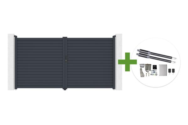 Portail battant 3,5m CALANCIA H.180cm lames persiennes aluminium gris + moteur RANGER B150 main image