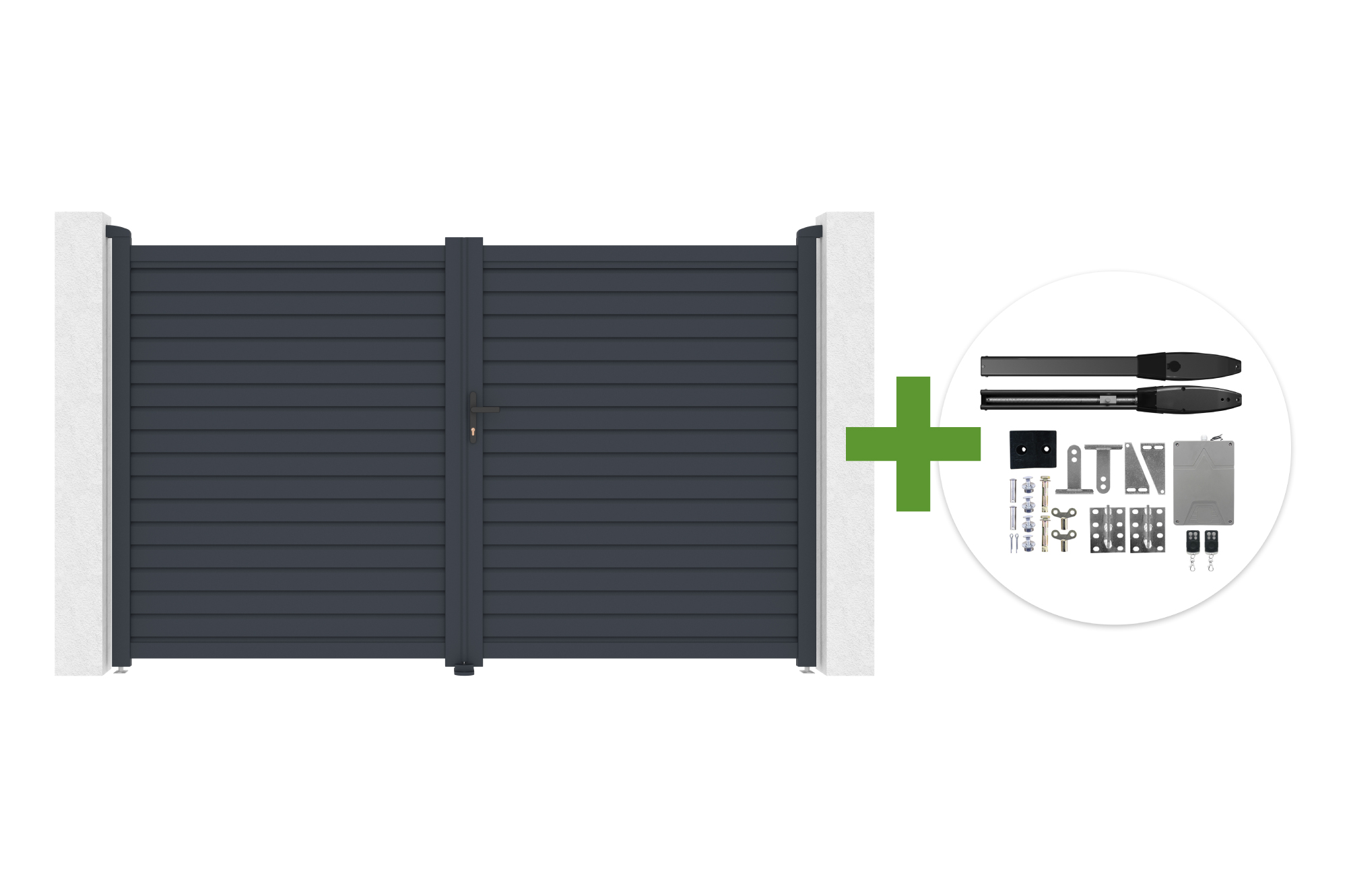 Portão de batente CALANCIA 3m A.180cm, alumínio cinza + motor HIKER B200 main image