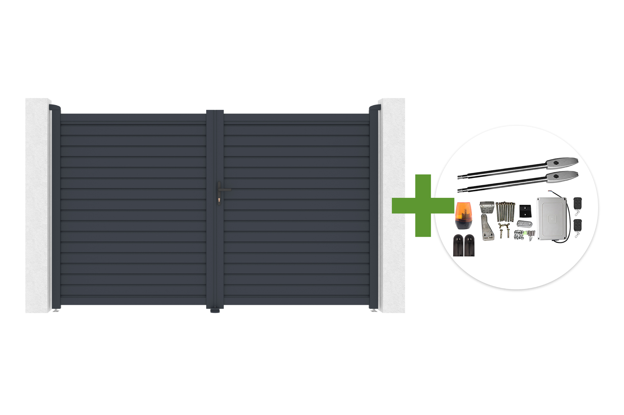 Portão basculante CALANCIA 3m H.180cm em alumínio cinza + motor TANKER B250 main image