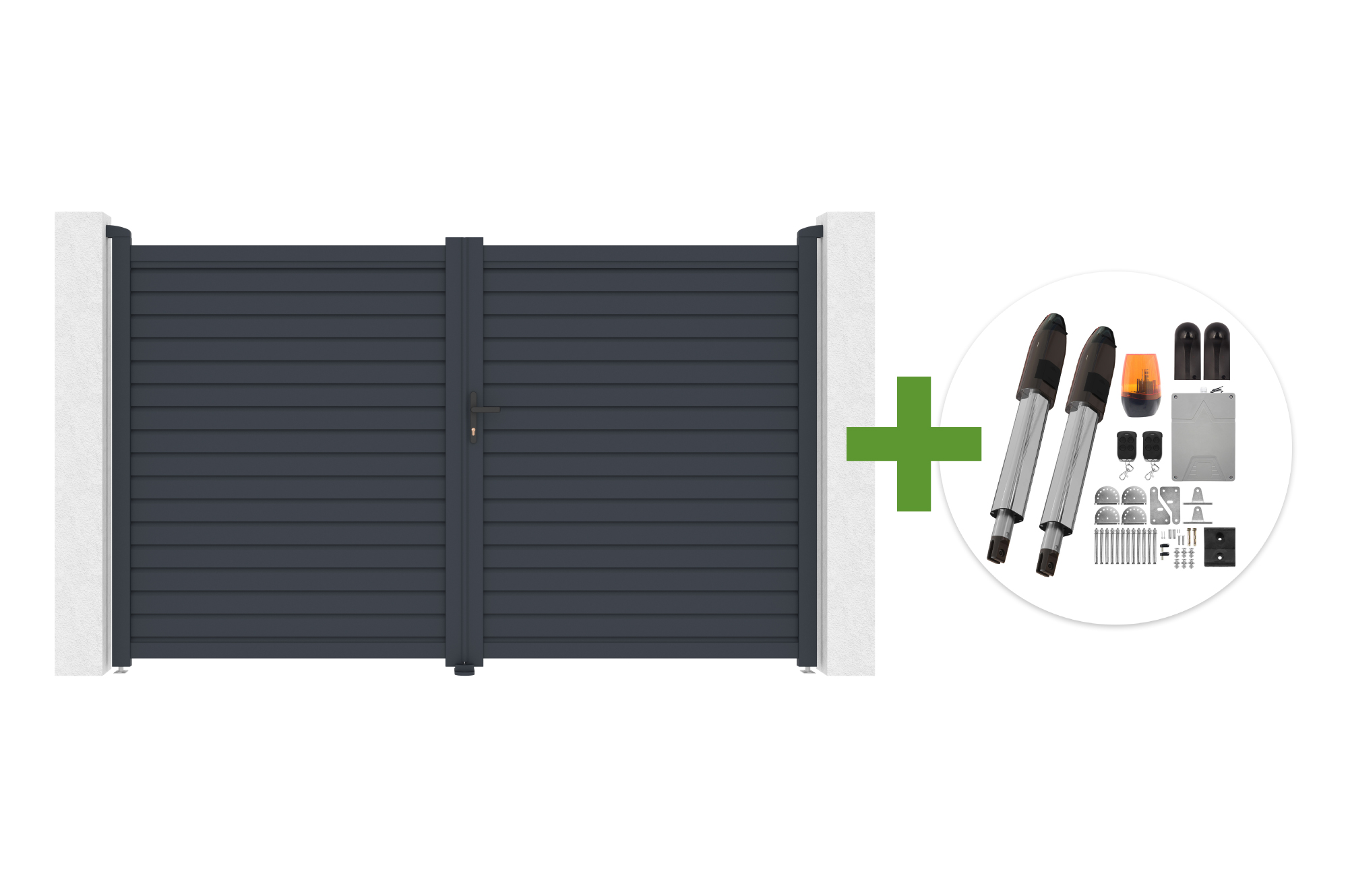 Portão basculante CALANCIA 3m A.180cm, alumínio cinza + motor TANKER B700 main image