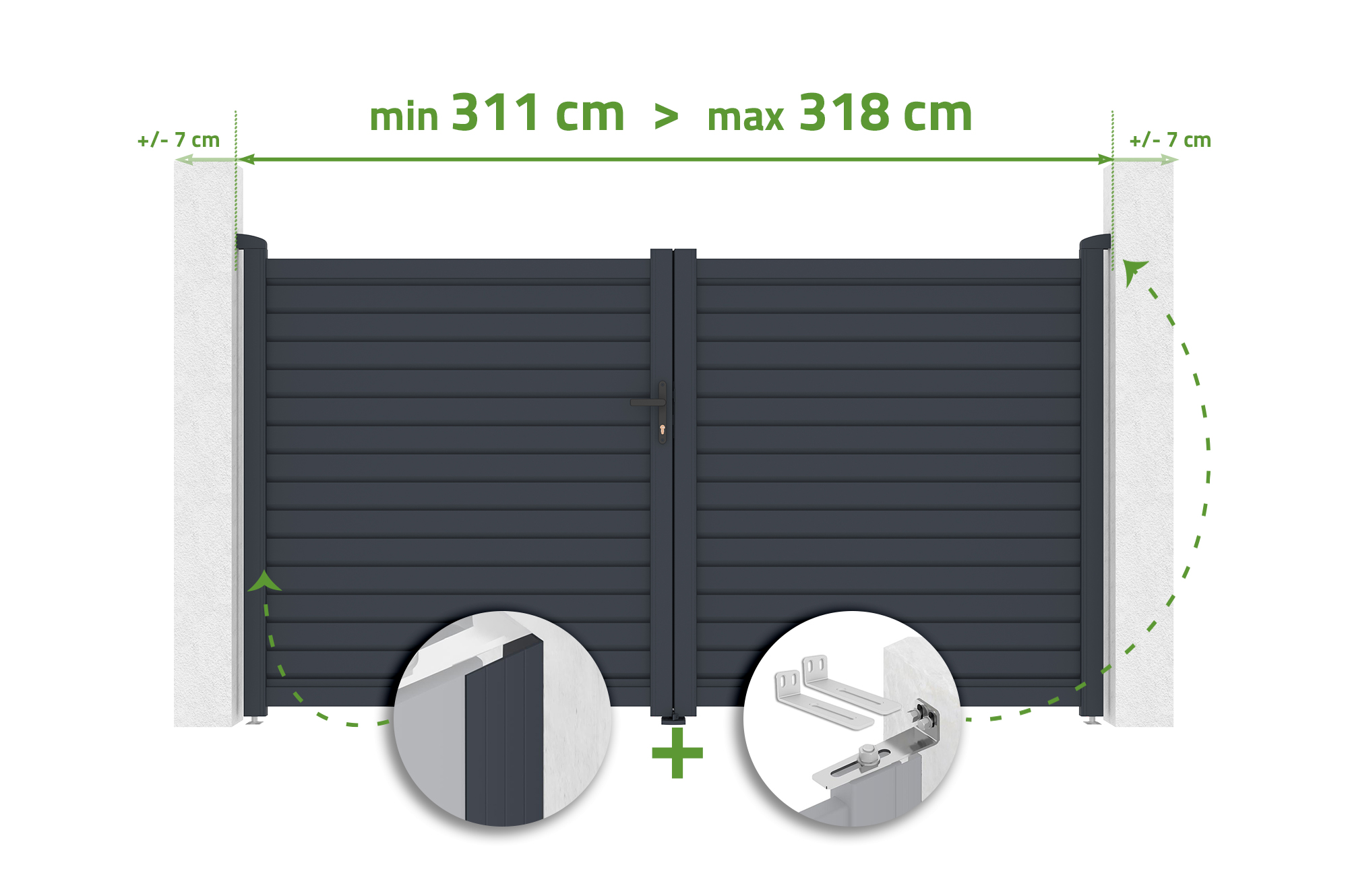 Justerbar svänggrind, 3m bred, CALANCIA, H.160cm, grå aluminium main image