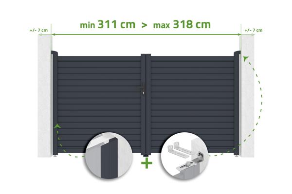 Verstellbares Schwingtor, 3 m breit, CALANCIA, H. 160 cm, graues Aluminium main image
