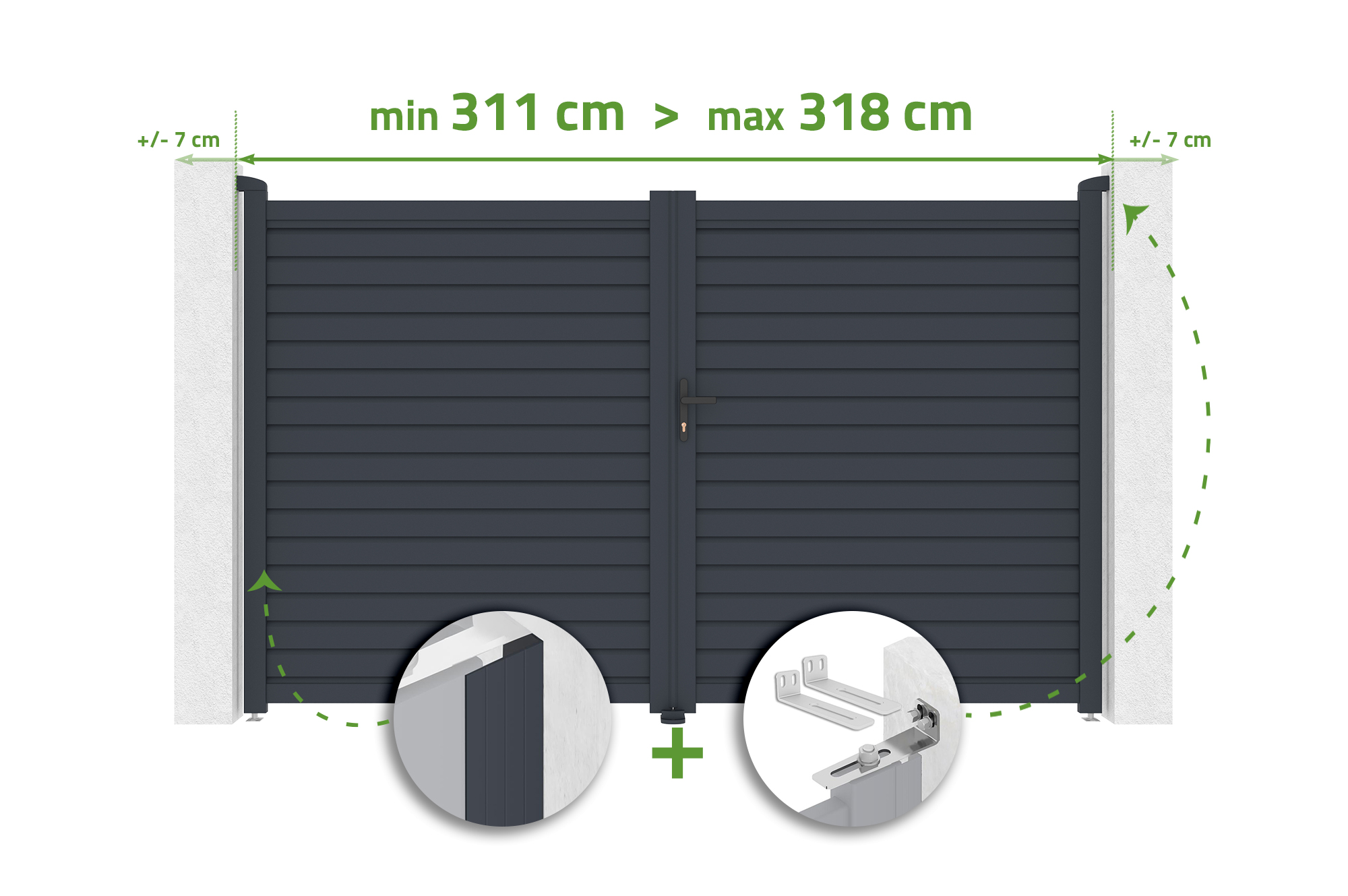 Portão de batente ajustável, 3m de largura, CALANCIA, 180cm de altura, alumínio cinza main image