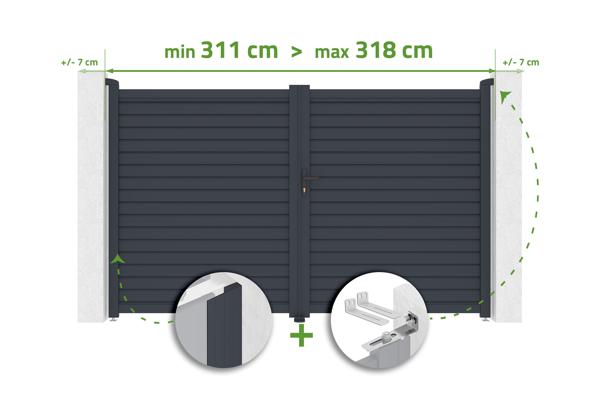 Portão de batente ajustável, 3m de largura, CALANCIA, 180cm de altura, alumínio cinza main image