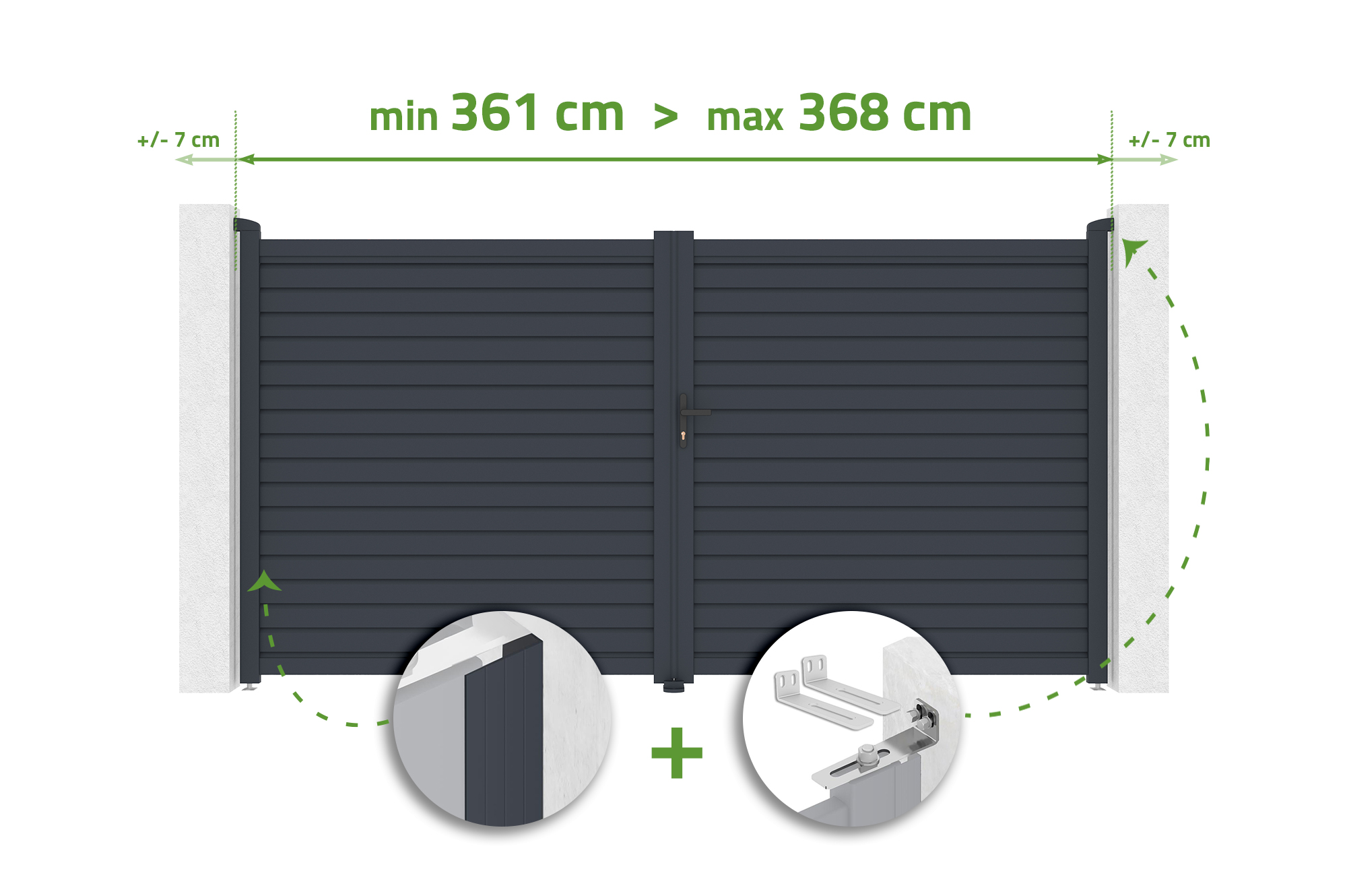 Adjustable swing gate, 3.5m wide, CALANCIA, H.180cm, grey aluminum main image