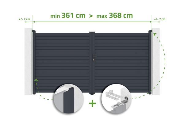 Portail battant ajustable en largeur 3,5m CALANCIA H.180cm lames persiennes aluminium gris main image