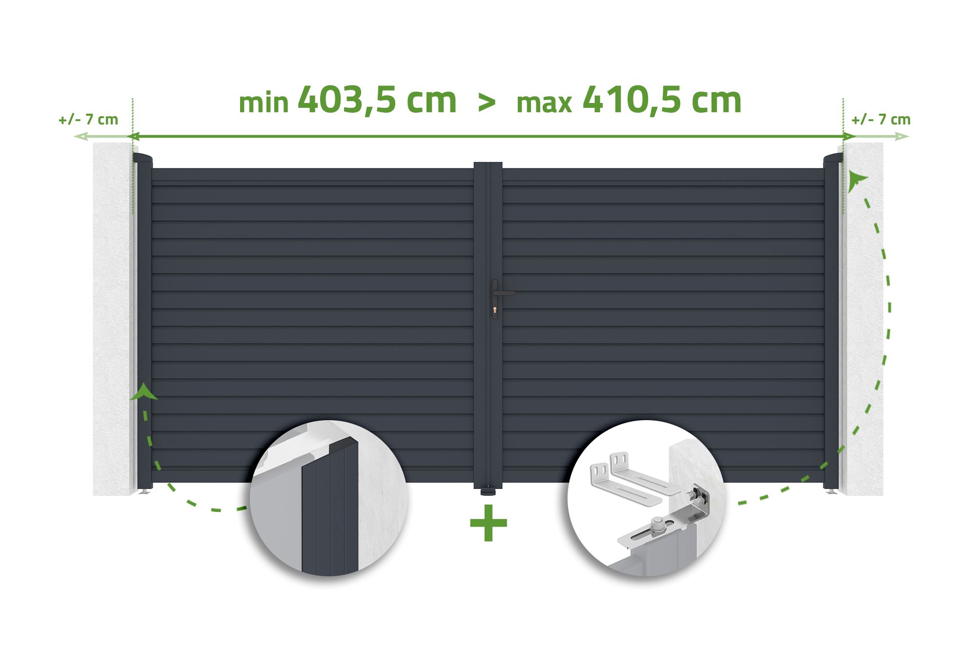 Regulējami veramie vārti, 4 m plati, CALANCIA, augstums 180 cm, pelēks alumīnijs main image
