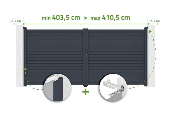 Regulējami veramie vārti, 4 m plati, CALANCIA, augstums 180 cm, pelēks alumīnijs main image
