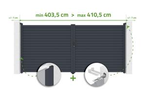 Nastavitelná otočná brána, šířka 4 m, CALANCIA, výška 180 cm, šedý hliník main_image