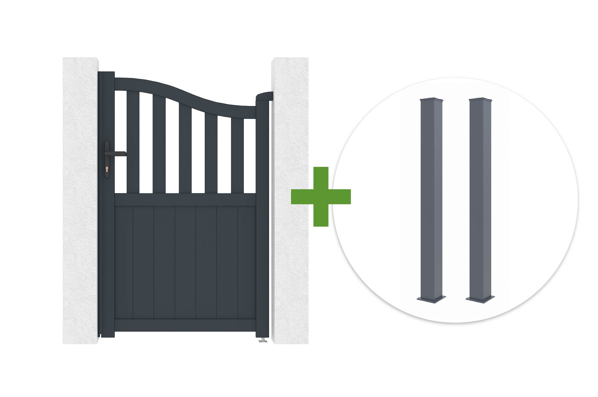 1m MEIJE-grind, 160cm hög, grå + 2 EIFEL-stolpar, 15x15cm, 190cm höga, grå main image