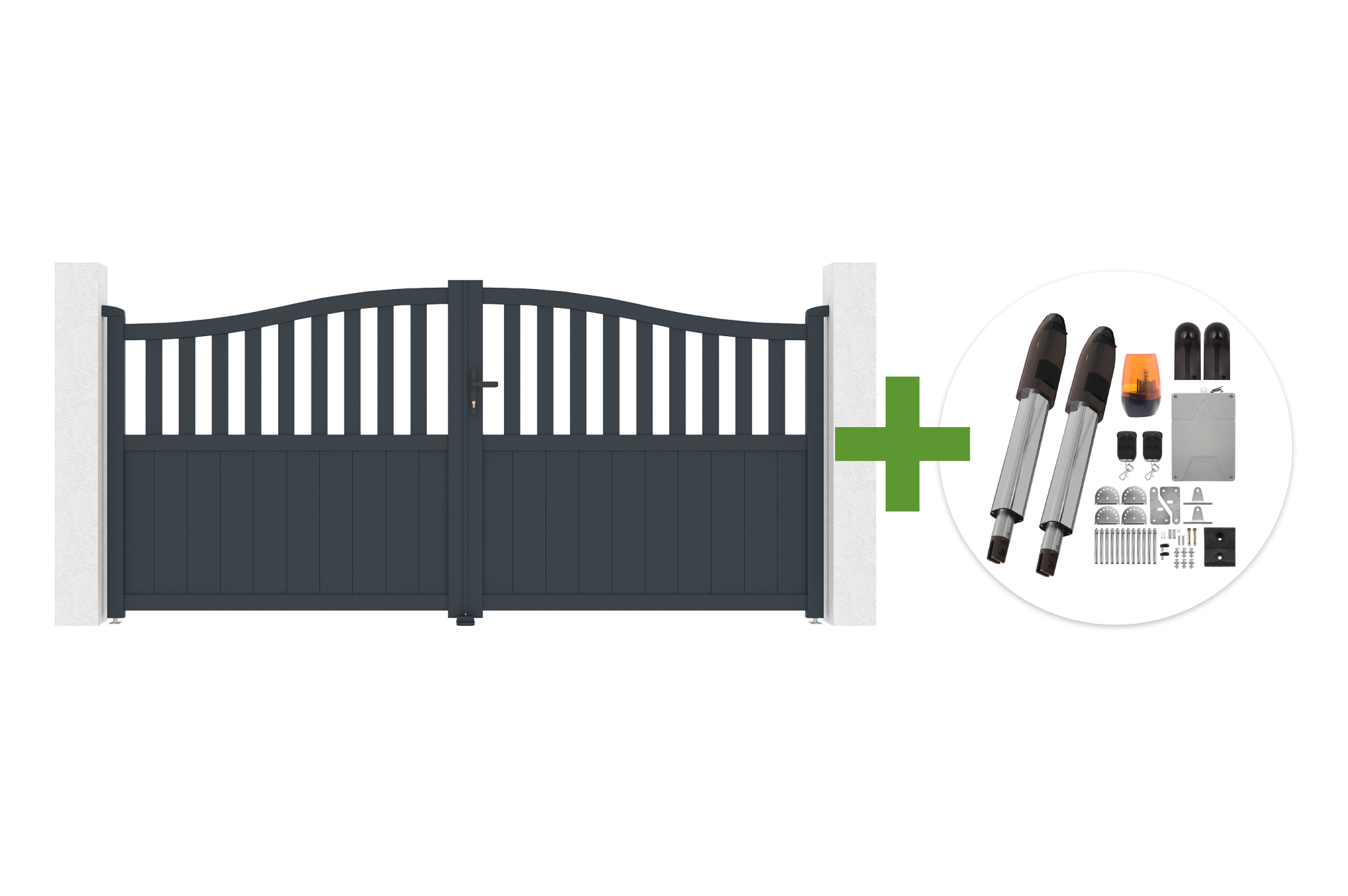 3.4m MEIJE swing gate, 160cm high, grey aluminum + TANKER B700 motor main image