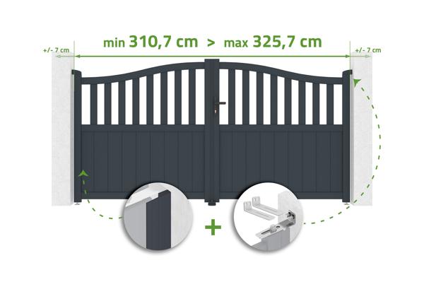 Justerbar svänggrind, 3m bred, MEIJE, 160cm hög, grå aluminium main image