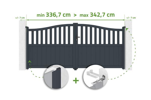 Portail battant ajustable en largeur 3,4m MEIJE H.160cm aluminium gris main image