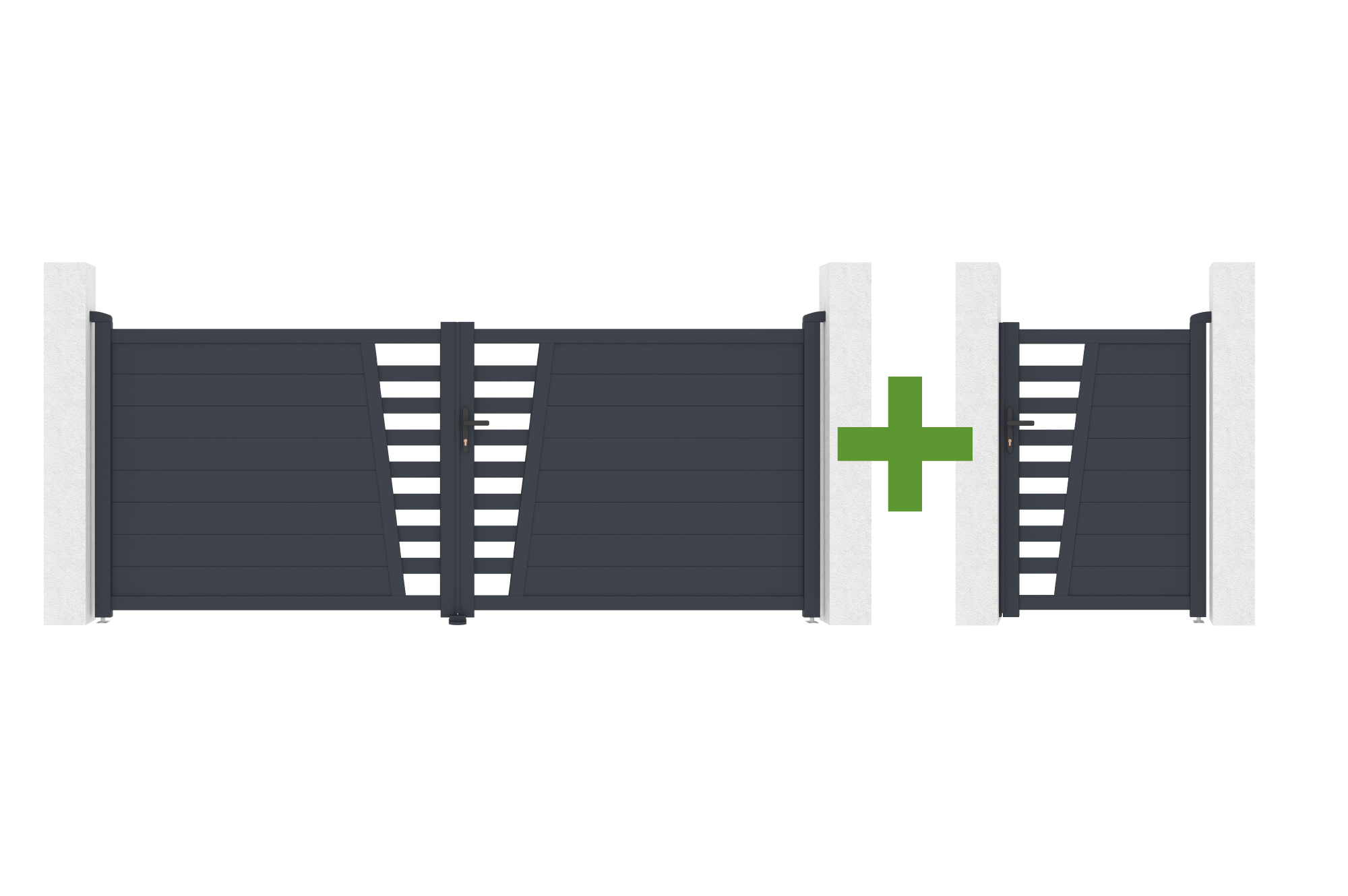 Schwingtor 3,5 m CERVINA H. 140 cm graues Aluminium + Tor 1 m H. 140 cm graues Aluminium main image