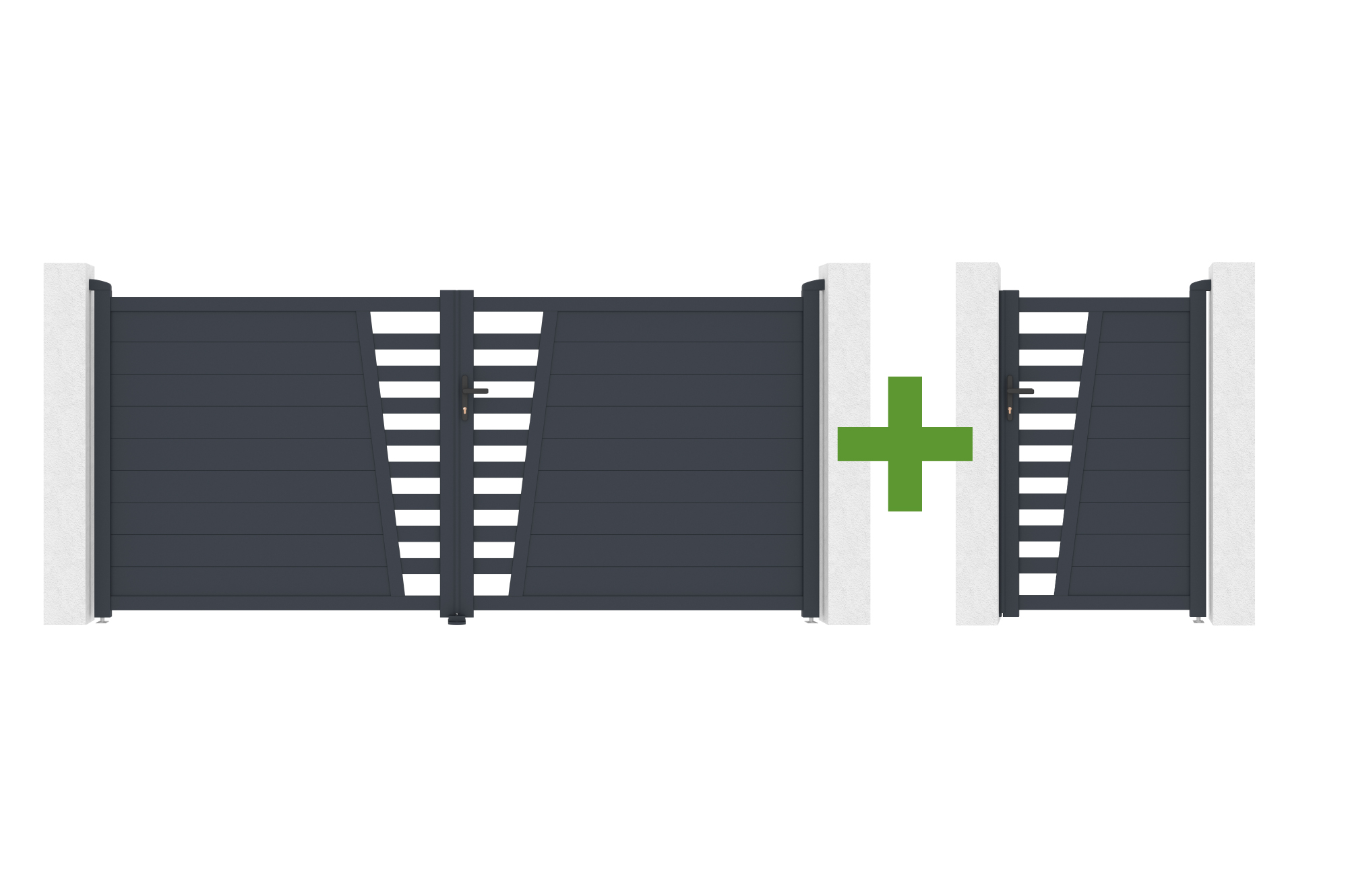 Szárnyas kapu 3,5m CERVINA Ma. 160cm szürke alumínium + kapu 1m Ma. 160cm szürke alumínium main image