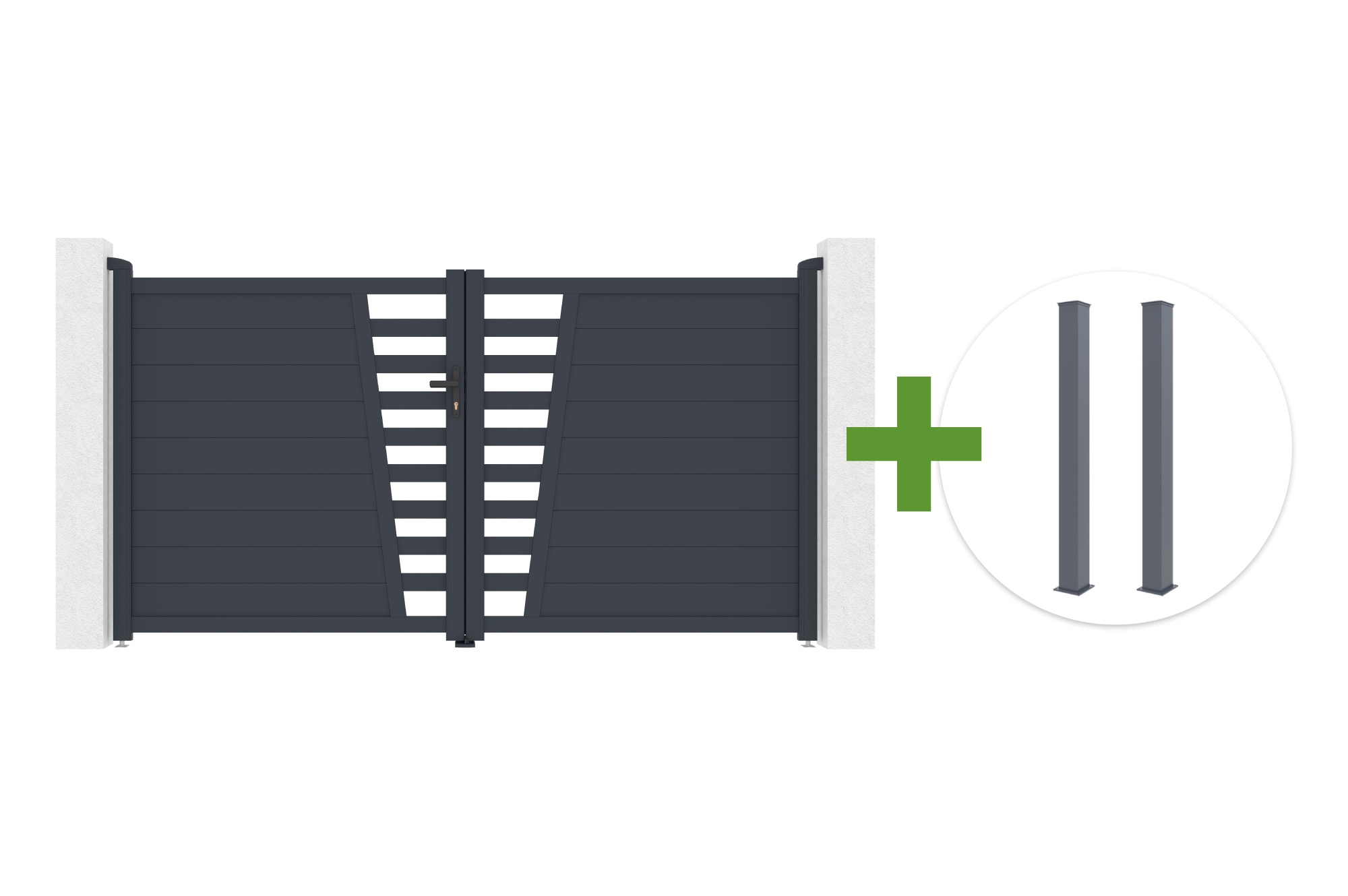 Swing gate 3m CERVINA H.160cm gray aluminum + 2 EIFEL posts 15x15cm H.190cm main image