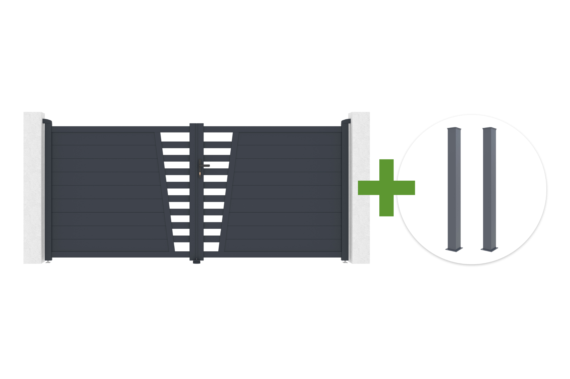 Swing gate 3.5m CERVINA H.160cm gray aluminum + 2 EIFEL Posts 15x15cm H.190cm main_image