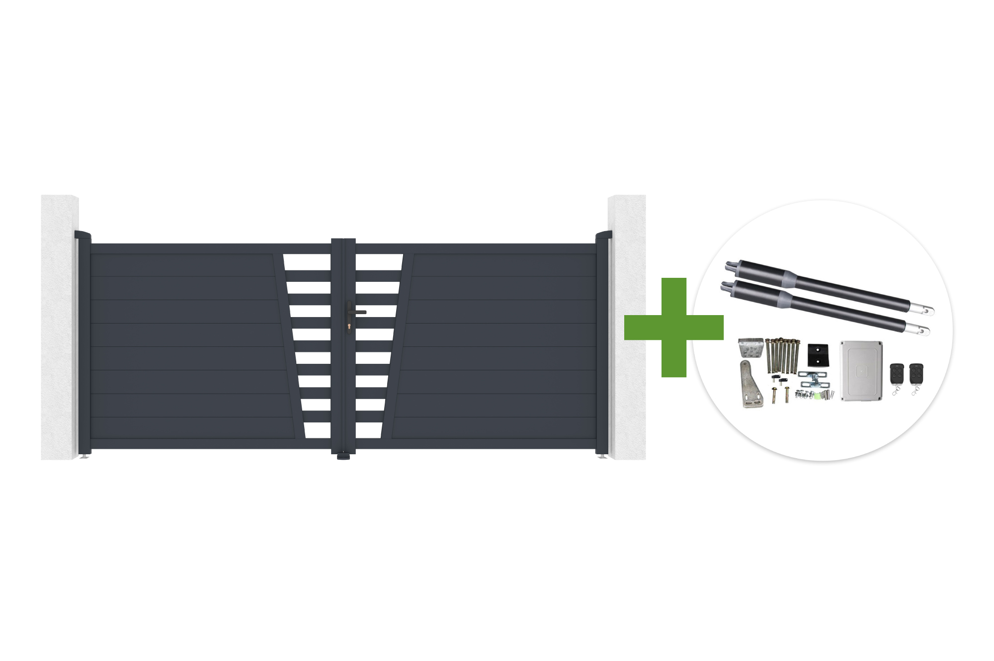 Schwingtor 3,5 m CERVINA H.140cm graues Aluminium + RANGER B150 Motor main image