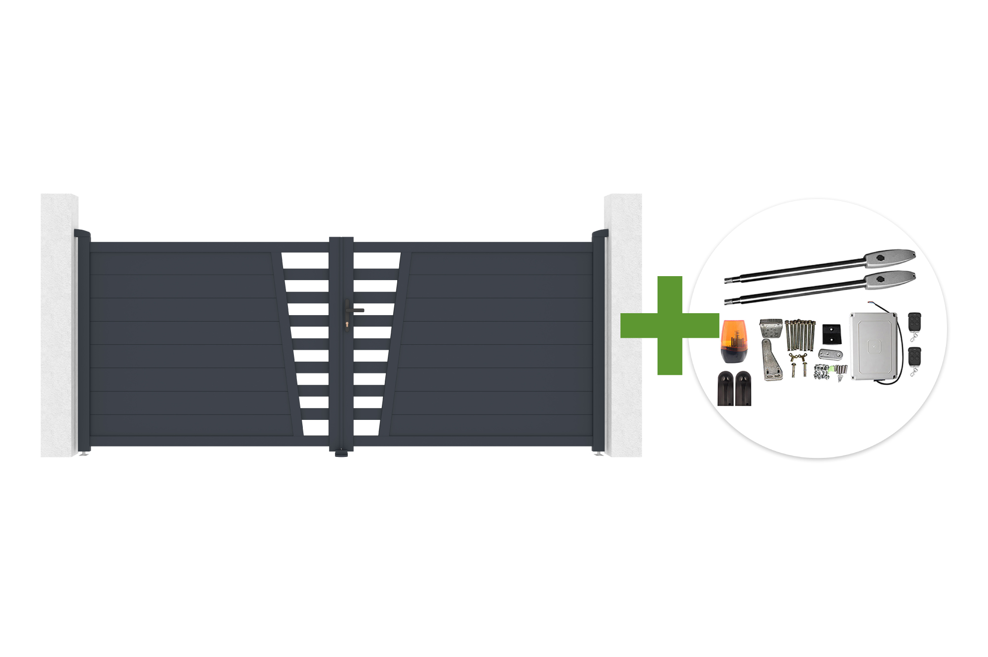 Schwingtor 3,5 m CERVINA H.140cm graues Aluminium + TANKER B250 Motor main image