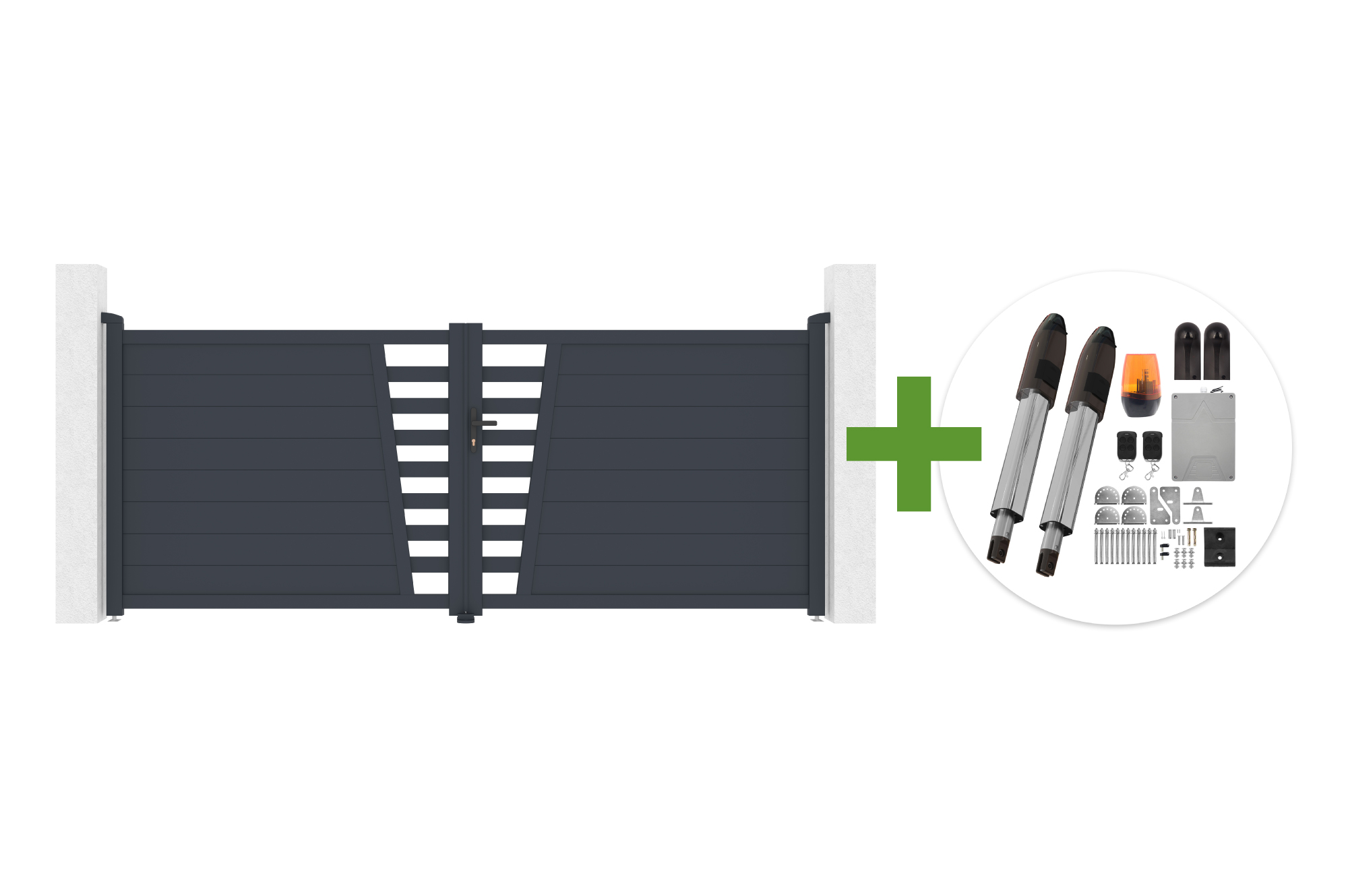 Schwingtor 3,5 m CERVINA H.140cm graues Aluminium + TANKER B700 Motor main image