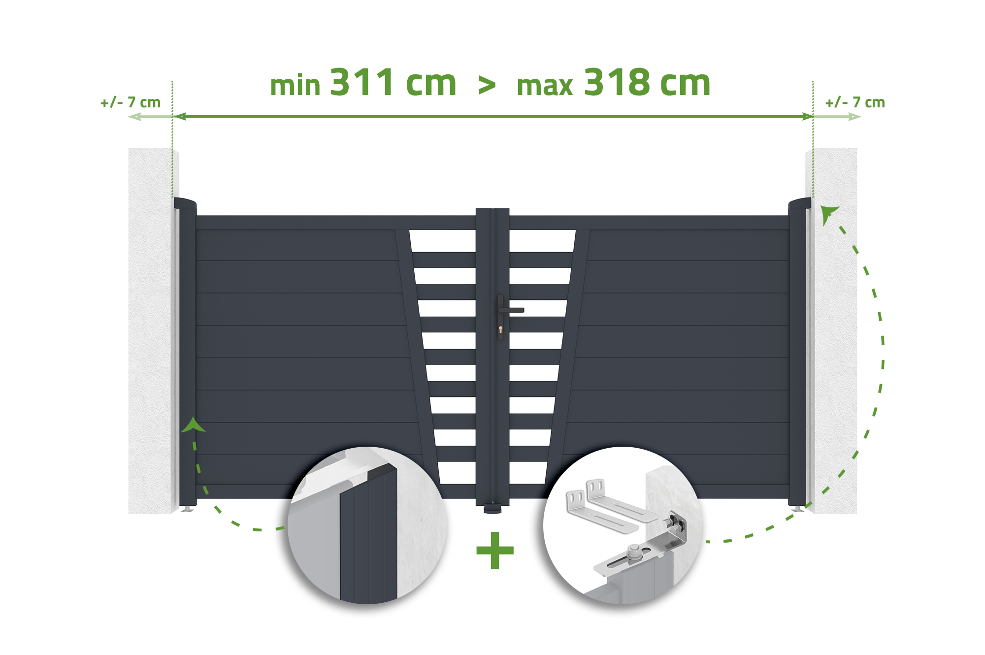 CERVINA justerbar svänggrind, 3m bred, H.140cm, grå aluminium main image