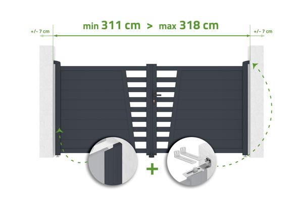 Portail battant ajustable en largeur 3m CERVINA H.140cm aluminium gris main image