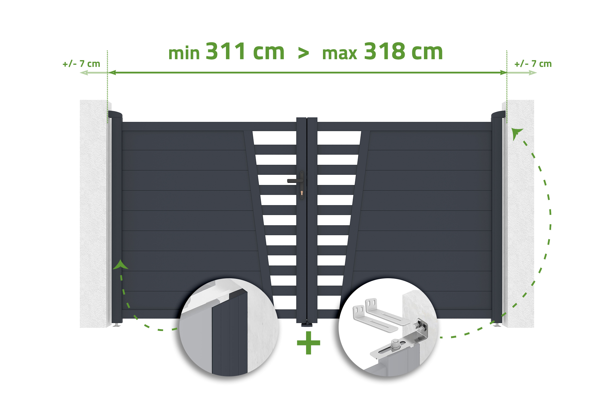 CERVINA adjustable swing gate, 3m wide, H.160cm, grey aluminum main image