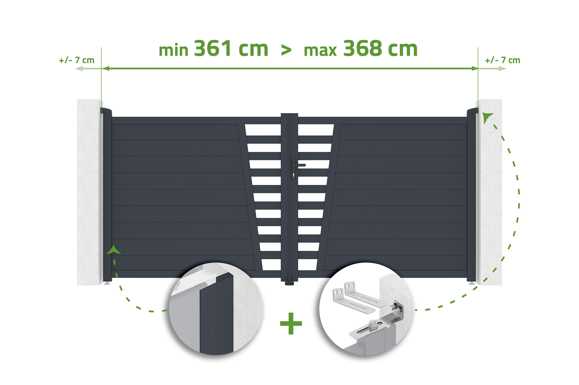 Cervina állítható lengőkapu, 3,5 m széles, 160 cm magas, szürke alumínium. main image