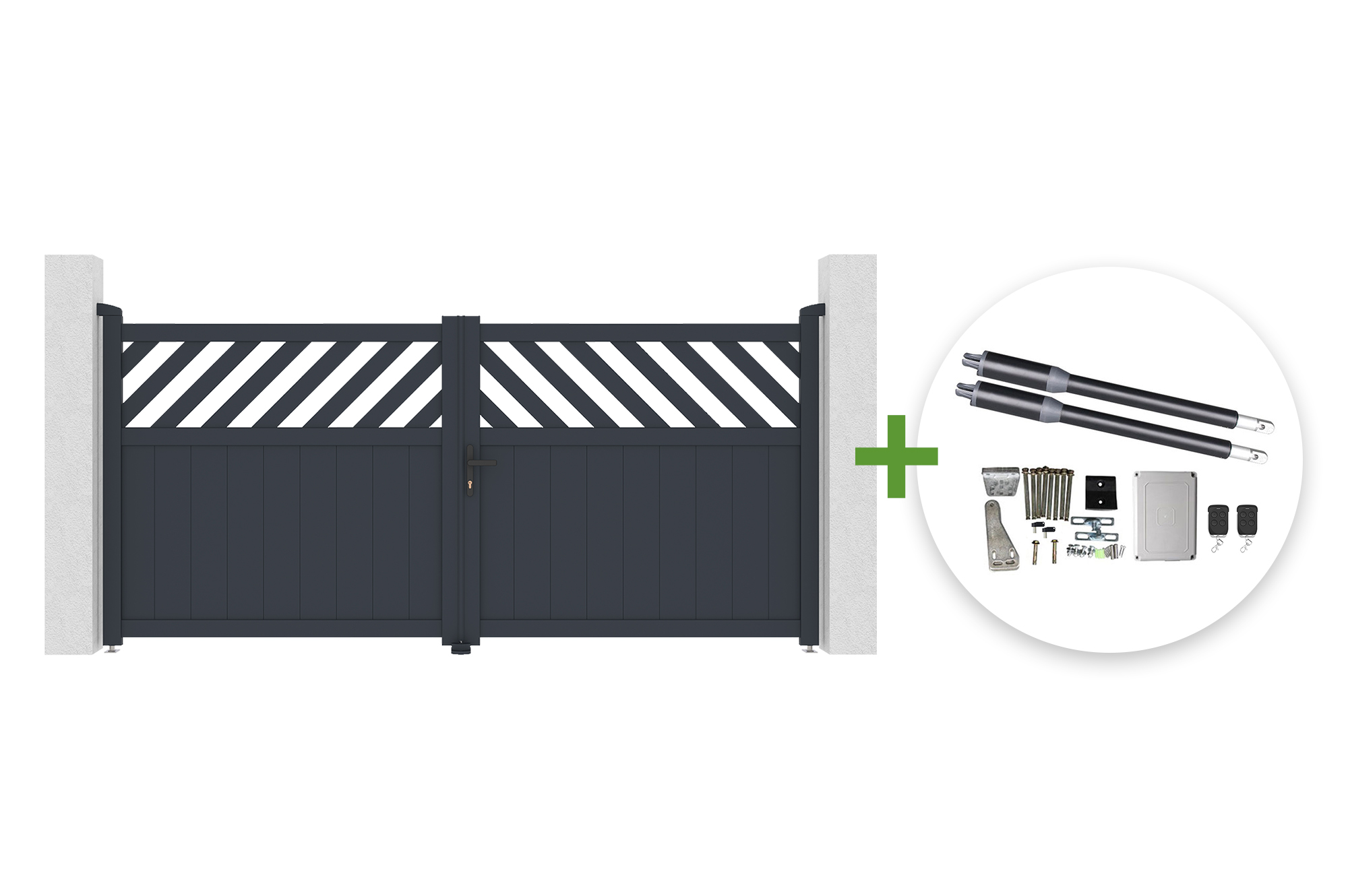 HELMIS 3m H.140cm grijze aluminium draaipoort + RANGER B150 draaipoortmotor main image