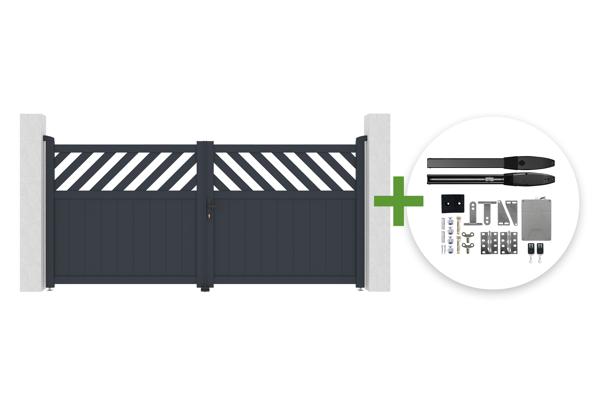 Puerta batiente de aluminio gris HELMIS de 3 m de altura (140 cm) + motor para puerta batiente HIKER B200 main image