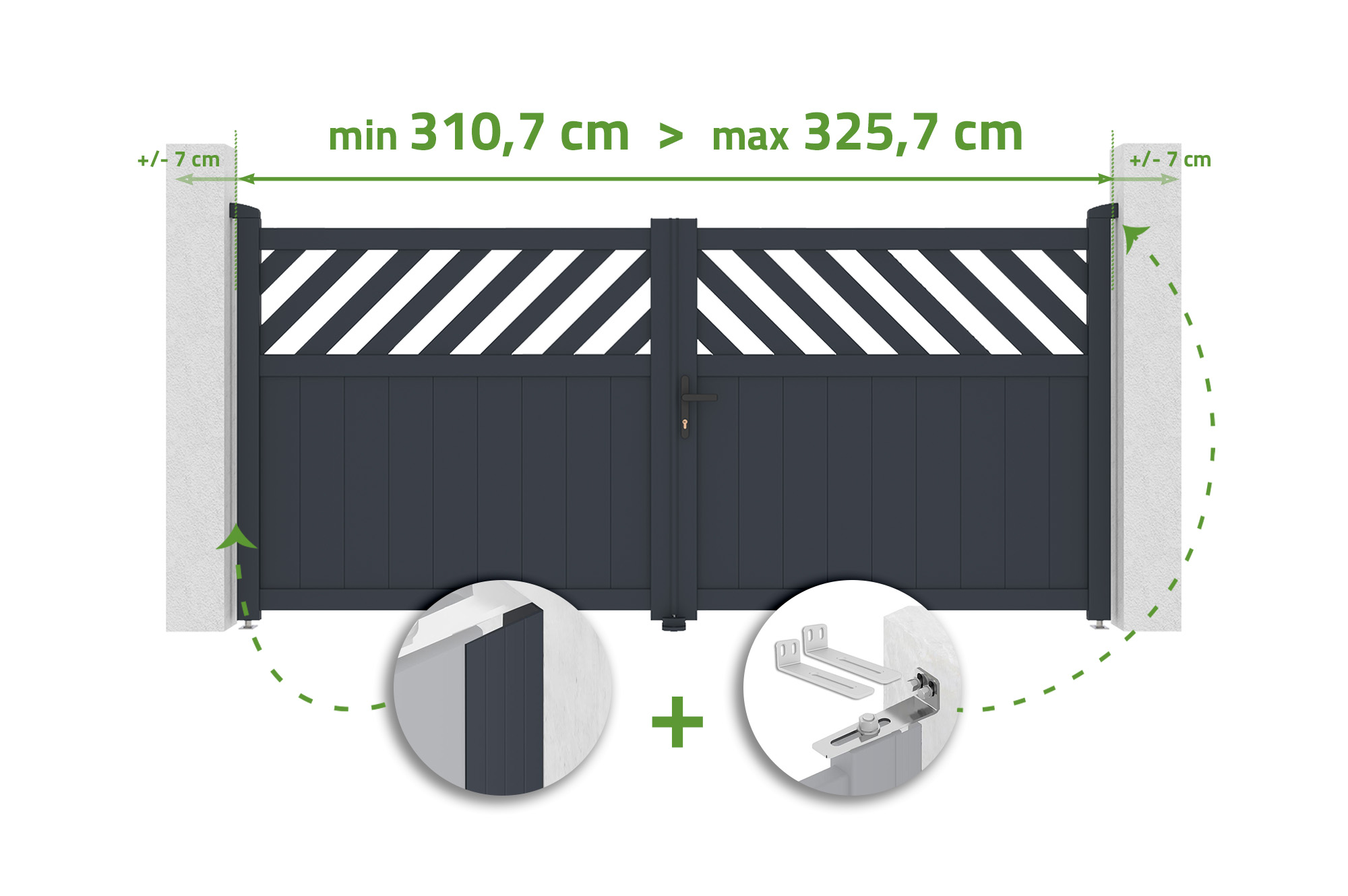 Portail battant ajustable en largeur 3m HELMIS H.140cm aluminium gris main image