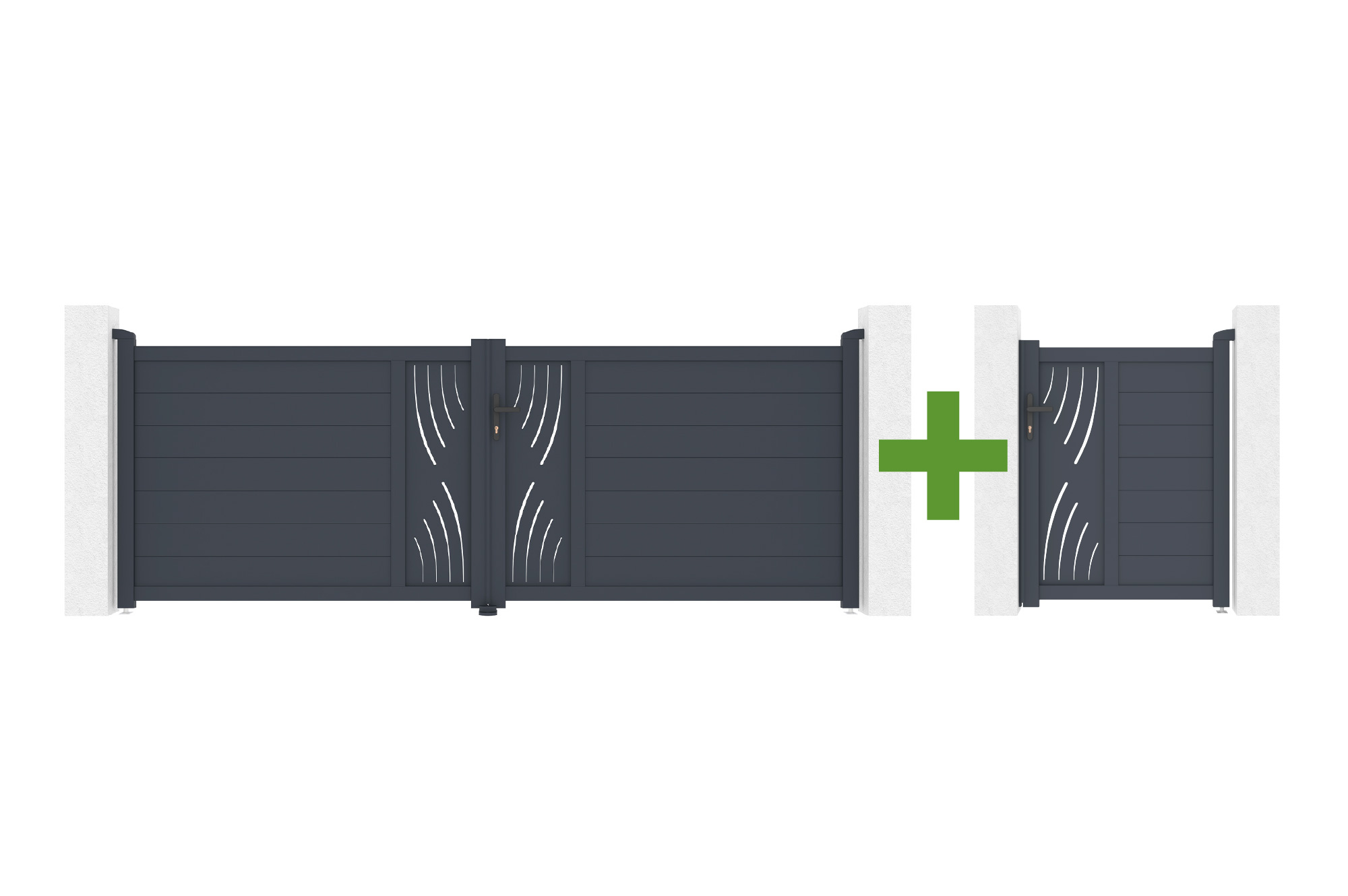 Swing gate 3.5m VELETA H.120cm gray + Gray aluminum gate 1m VELETA H.120cm main image