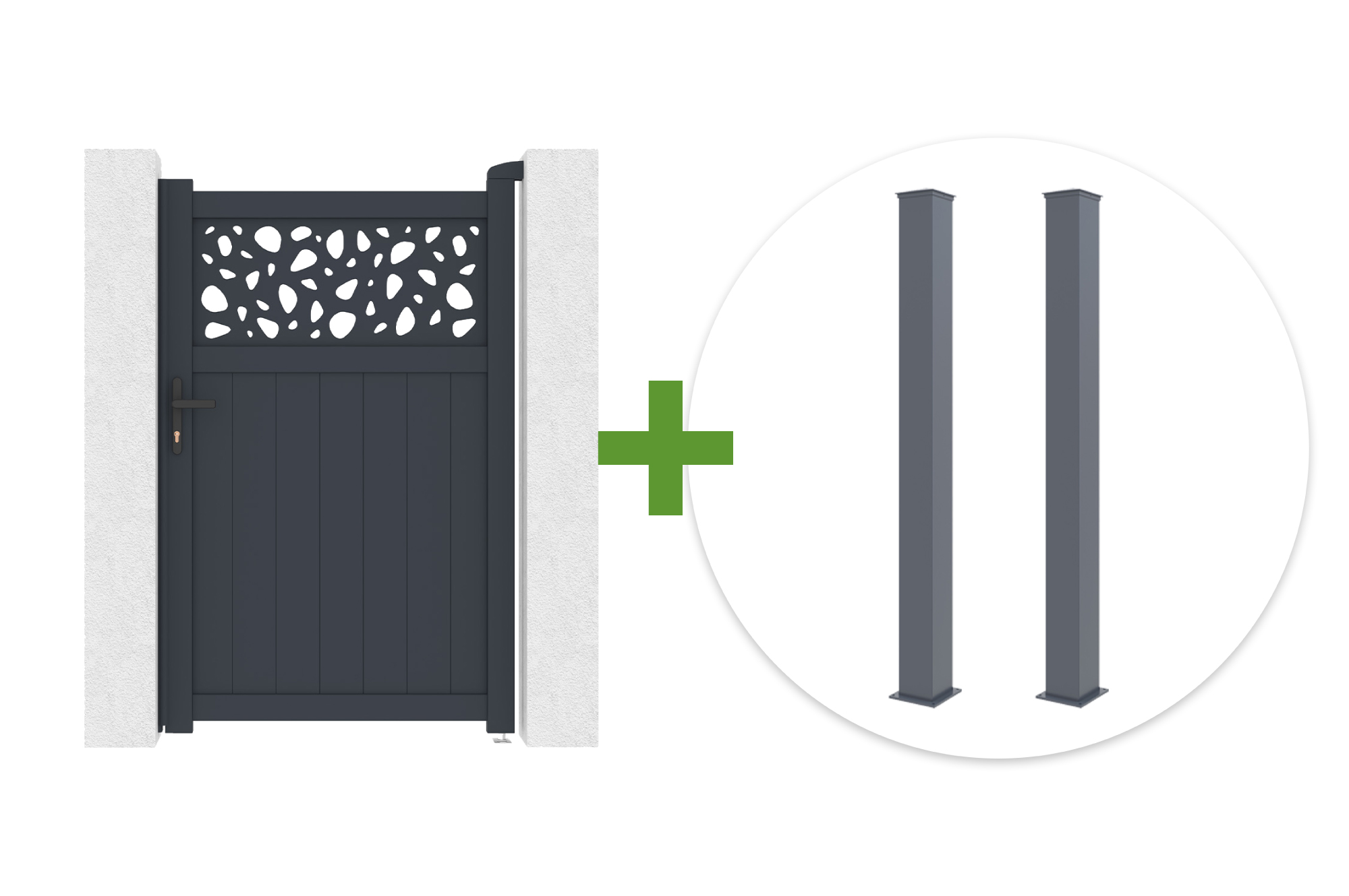 1m DOLOMITE SUNNY port H.160cm grå aluminium + EIFEL stolpe 15x15cm aluminium H.190cm antracitgrå main image