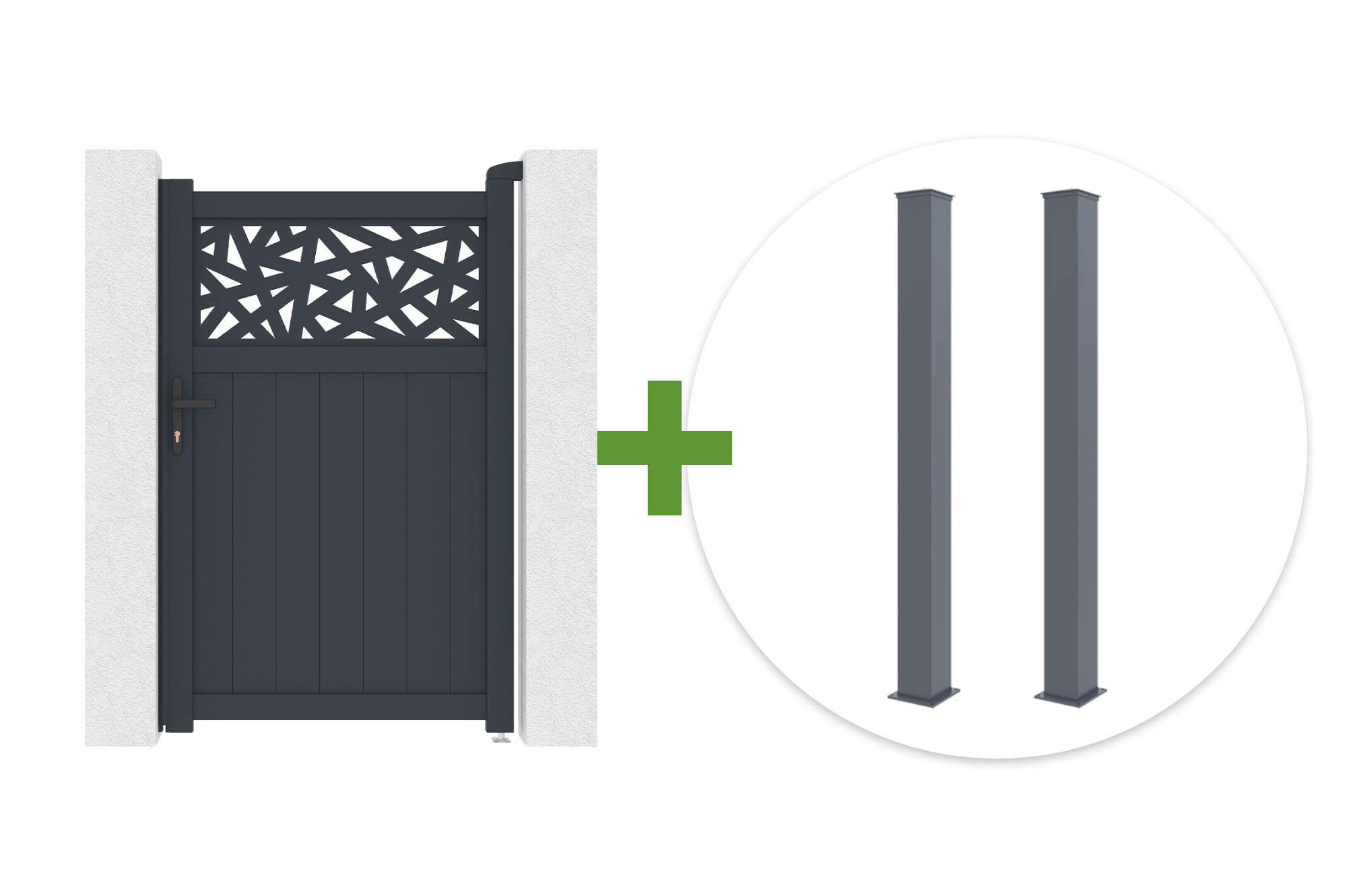Brána 1m DOLOMITE RUIVO v. 160 cm šedý hliník + sloupek EIFEL 15x15 cm hliník v. 190 cm antracitově šedý main_image