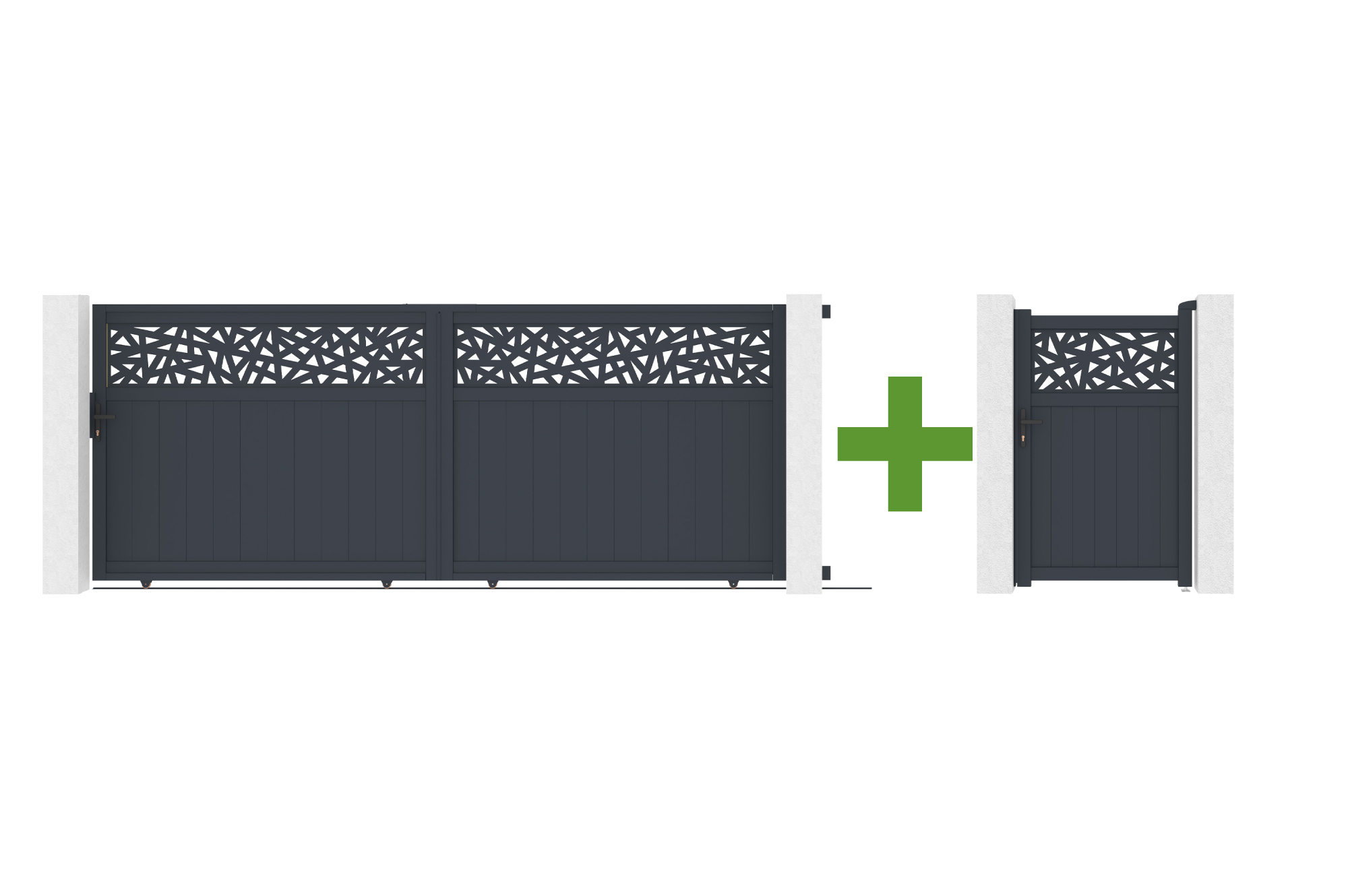 Sliding gate 4m DOLOMITE RUIVO H.160cm gray aluminum + Gate 1m DOLOMITE RUIVO H.160cm gray aluminum main image