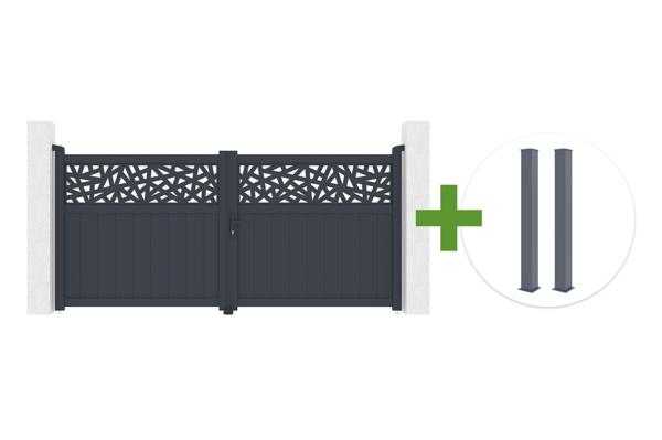 Swing gate 3m DOLOMITE RUIVO H.140cm gray aluminum + EIFEL post 20x20cm aluminum H.166cm anthracite gray main image